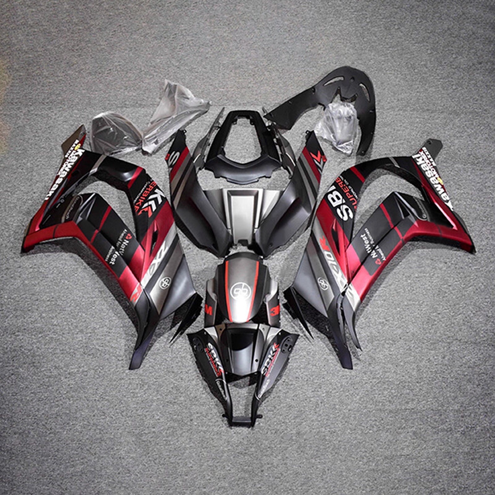 Amotopart 2011-2015 Kawasaki ZX10R Black Red Fairing Kit