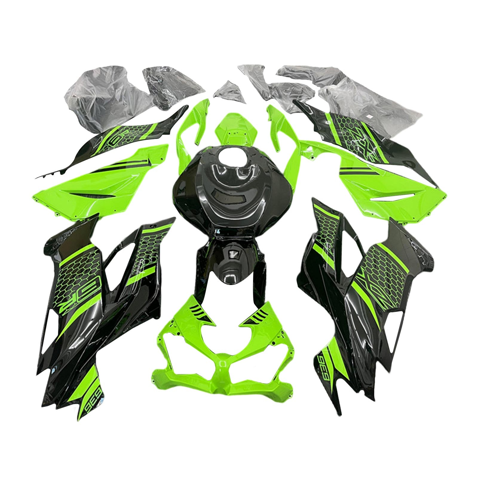 Amotopart 2019-2023 Kawasaki ZX6R Black&BGreen Fairing Kit
