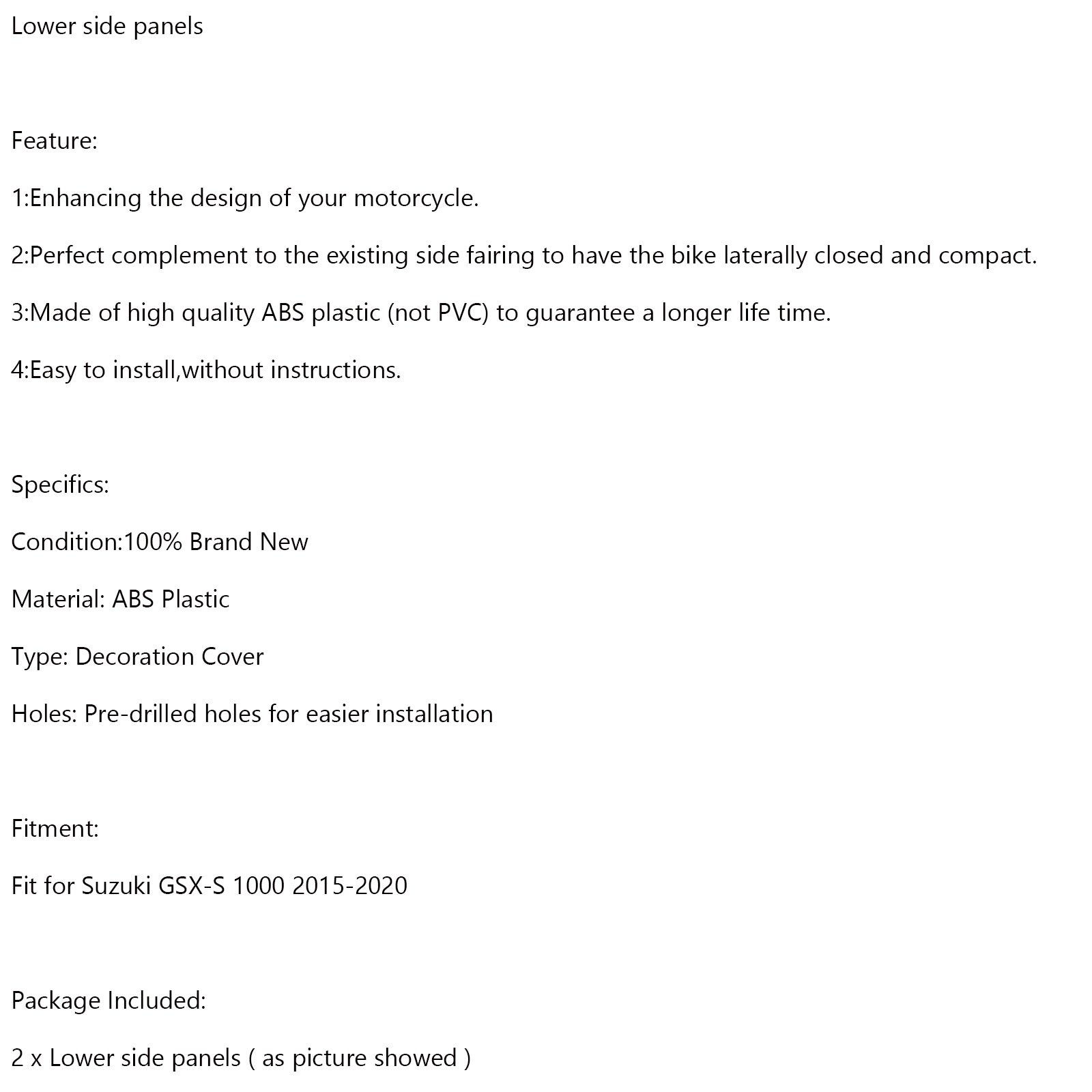 Panneaux de pan de ventre supérieur cavening de côté inférieur pour Suzuki GSX-S 1000 2015-2020
