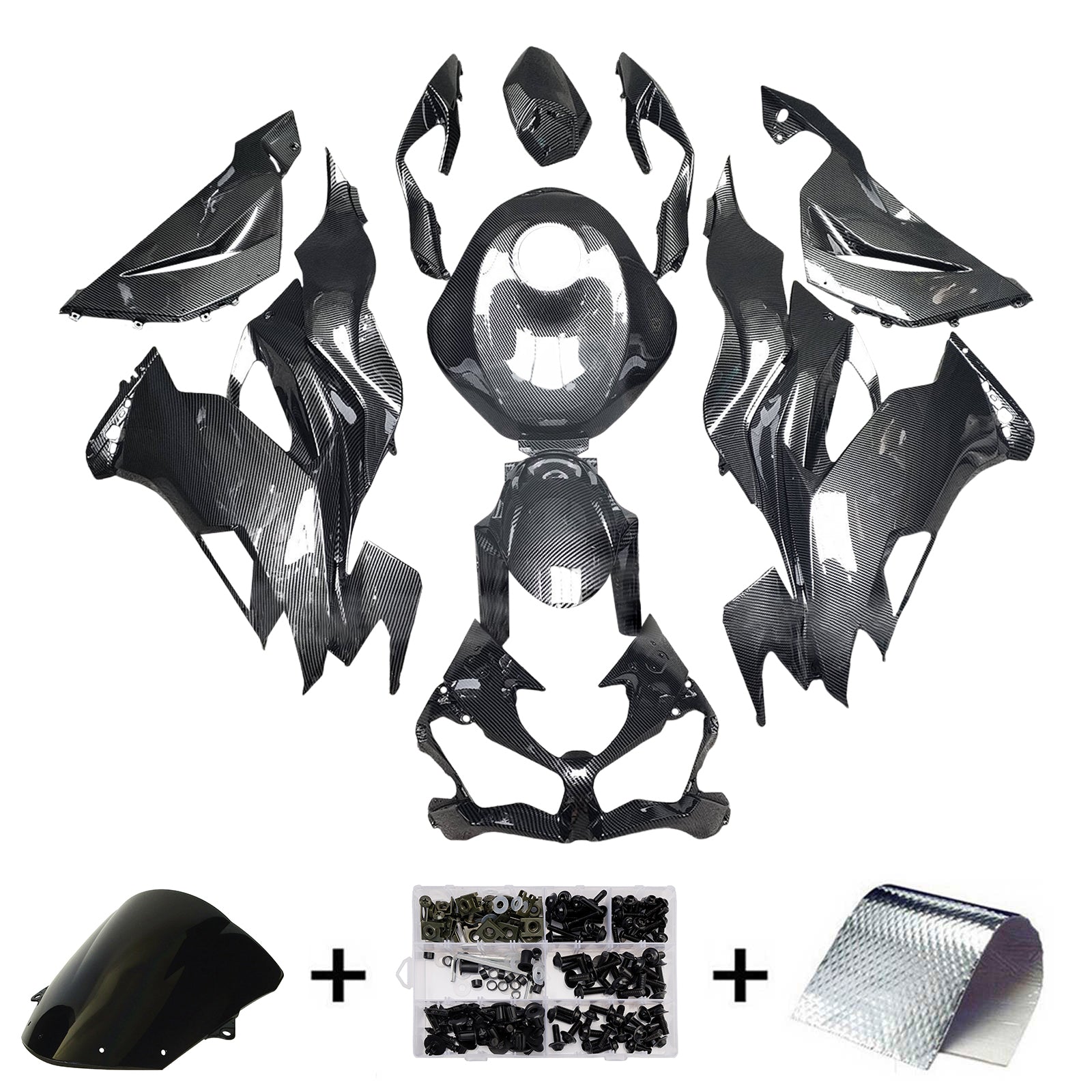 Amotopart 2019-2023 Kawasaki ZX6R Carbon Fiber Pattern Fairing Kit