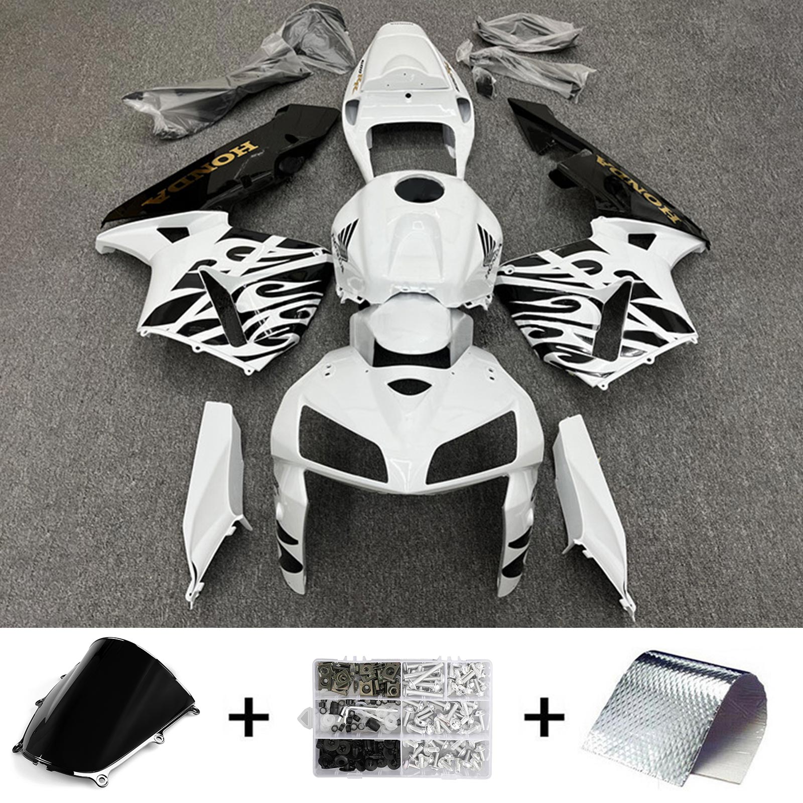 Amotopart 2005-2006 Honda CBR600RR WHITE BLACK RAKING KIT