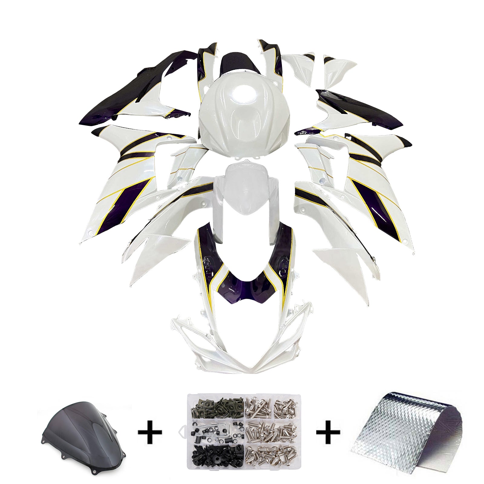 Amotopart 2011-2025 Suzuki GSXR 600/750 White Yellow Line Fairing Kit