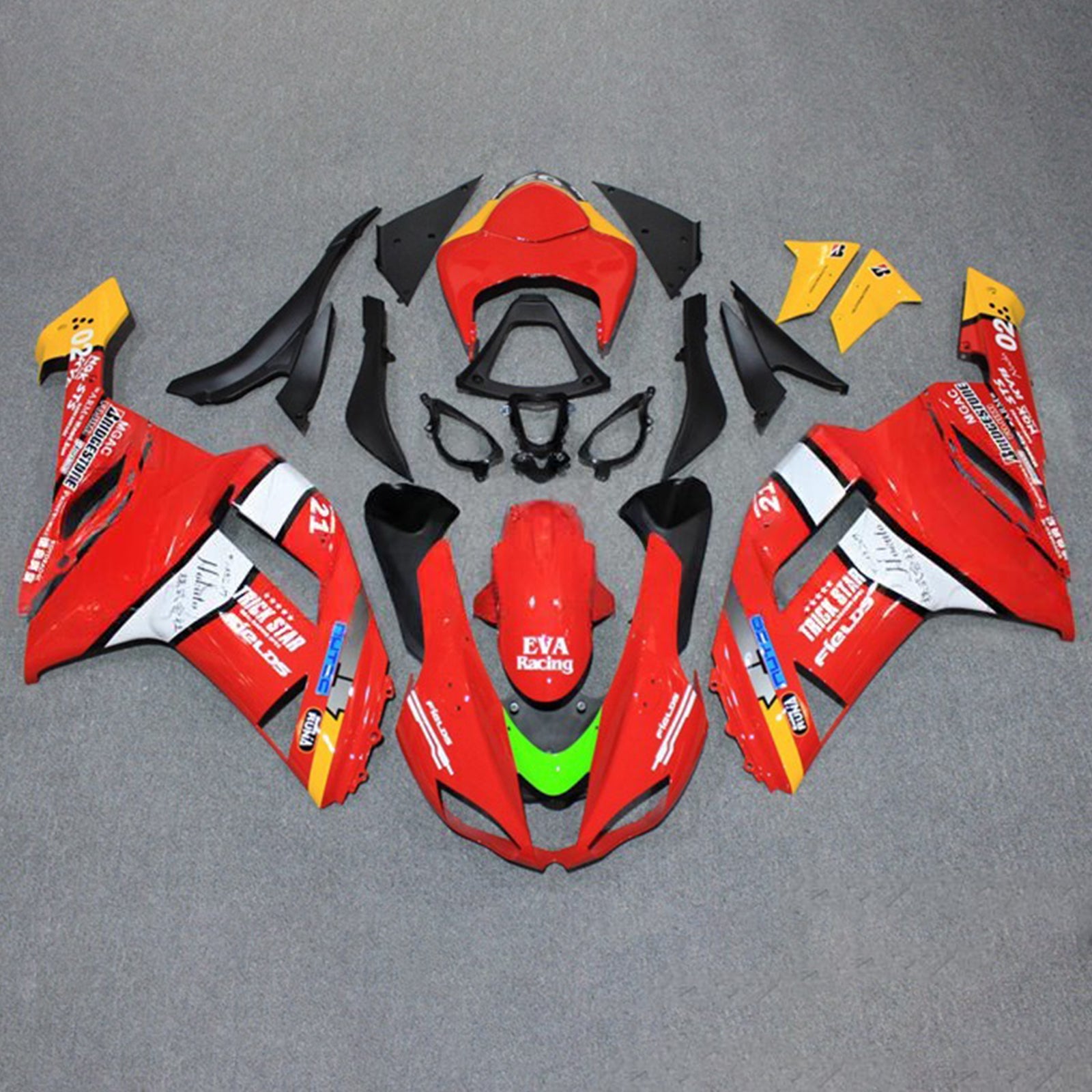 Amotopart 2007-2008 Kawasaki ZX6R 636 Red White Fairing Kit