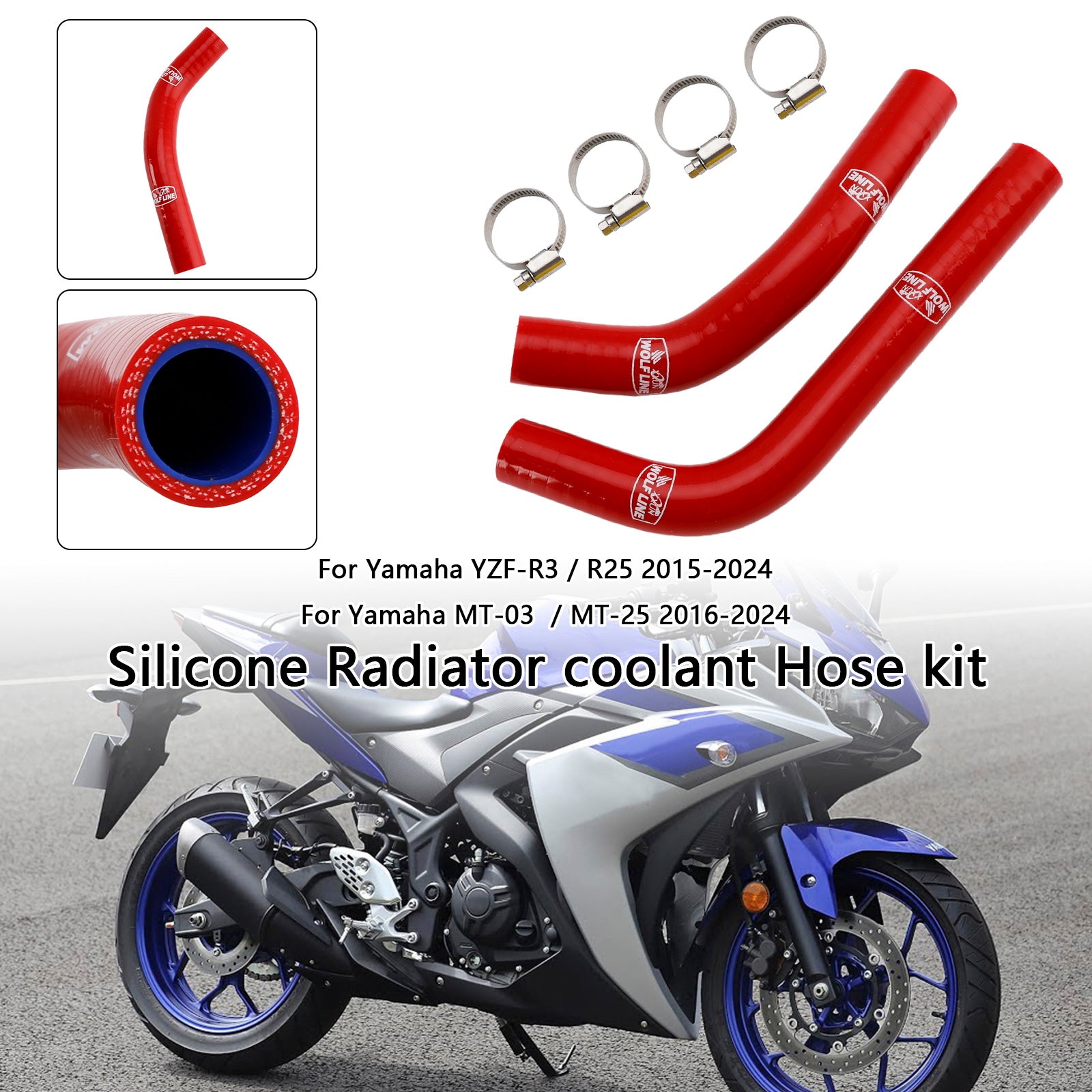 2015-2024 Yamaha MT-03 MT-25 YZF R3 R25 Mangueira de resfriador de radiador de silicone R25