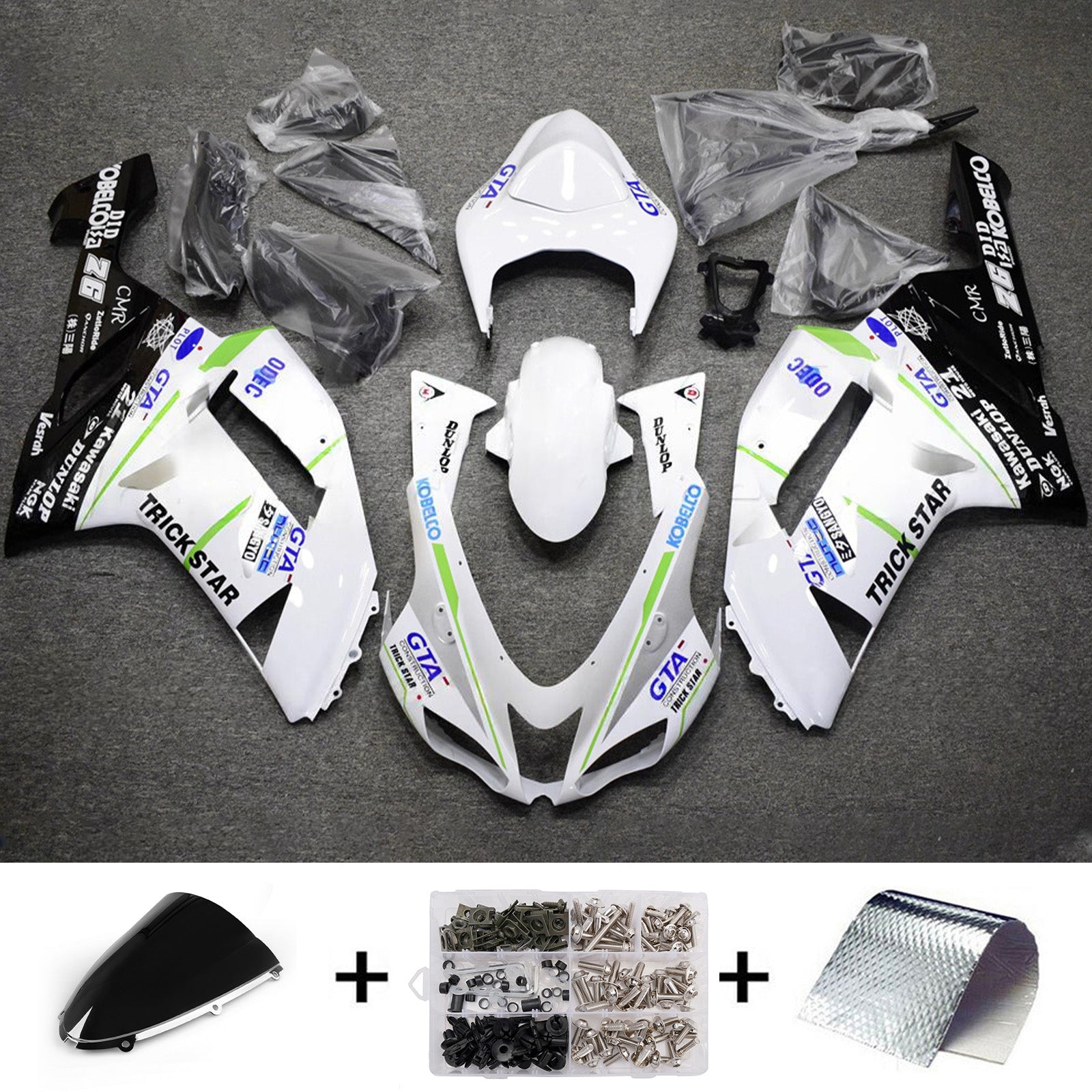 Amotopart 2007-2008 Kawasaki ZX6R 636 Black White Blue Fairing Kit