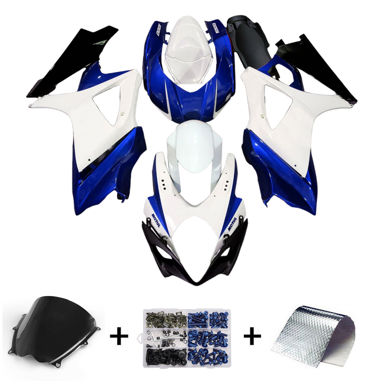 Amotopart 2007-2008 Suzuki GSXR1000 White Blue Fairing Kit