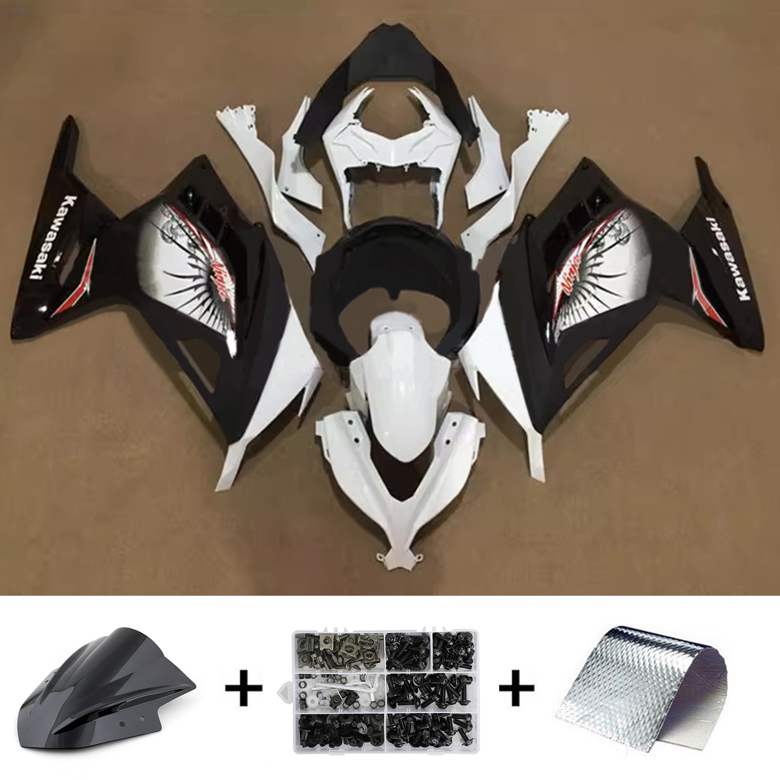 Amotopart 2013-2024 Kawasaki EX300/Ninja300 Black White Red Fairing Kit