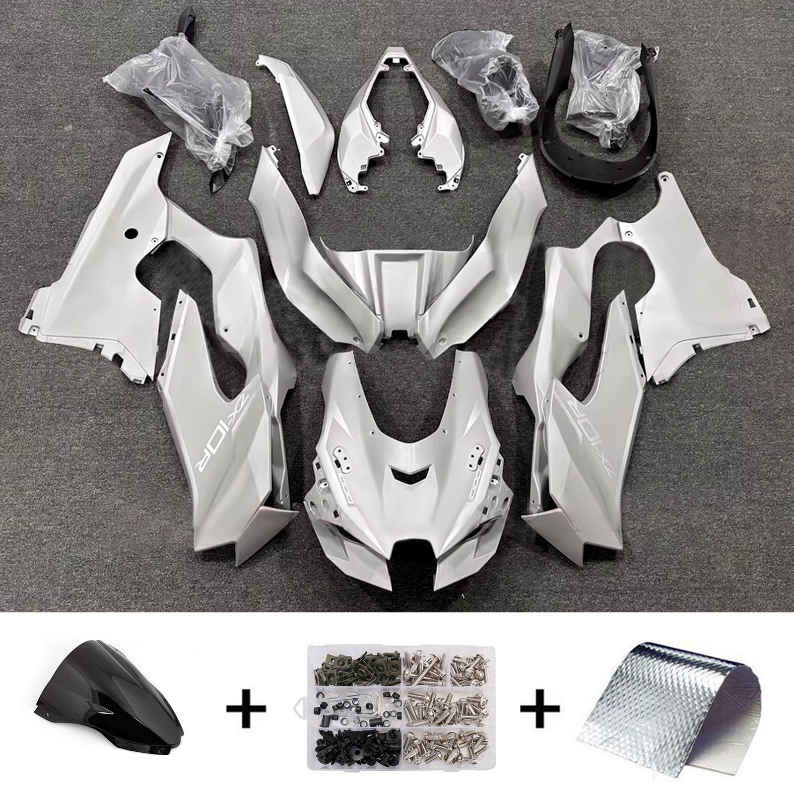 Amotopart 2021-2025 Kawasaki ZX-10R/ZX-10RR Gray White Fairing Kit