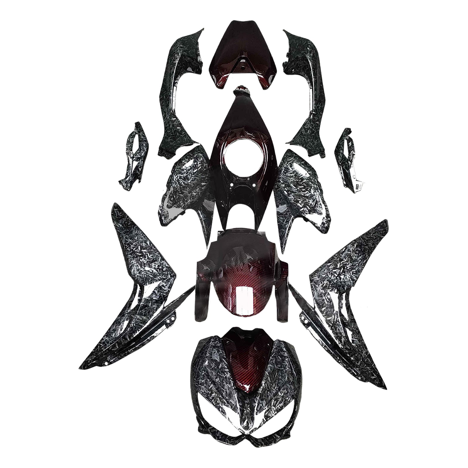 Amotopart 2014-2017 Kawasaki Z1000 Carbon Fiber Pattern & Red Fairing Kit