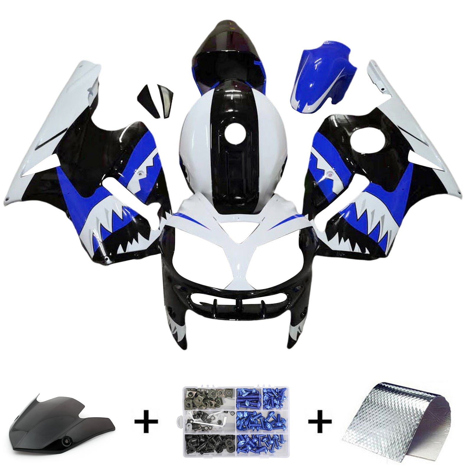 Amotopart 2002-2005 Kawasaki ZX12R White Black Blue Fairing Kit