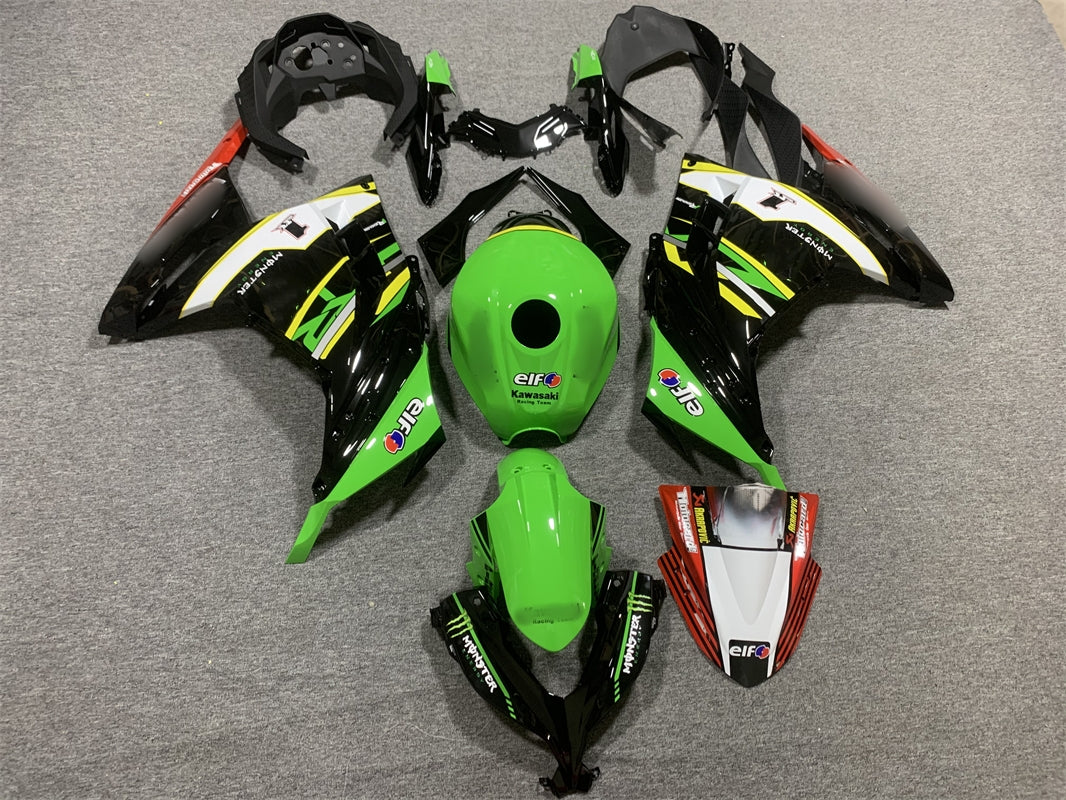 Amotopart Kit carena Kawasaki EX300/Ninja 300 2013-2023 Verde e Nero Style 1