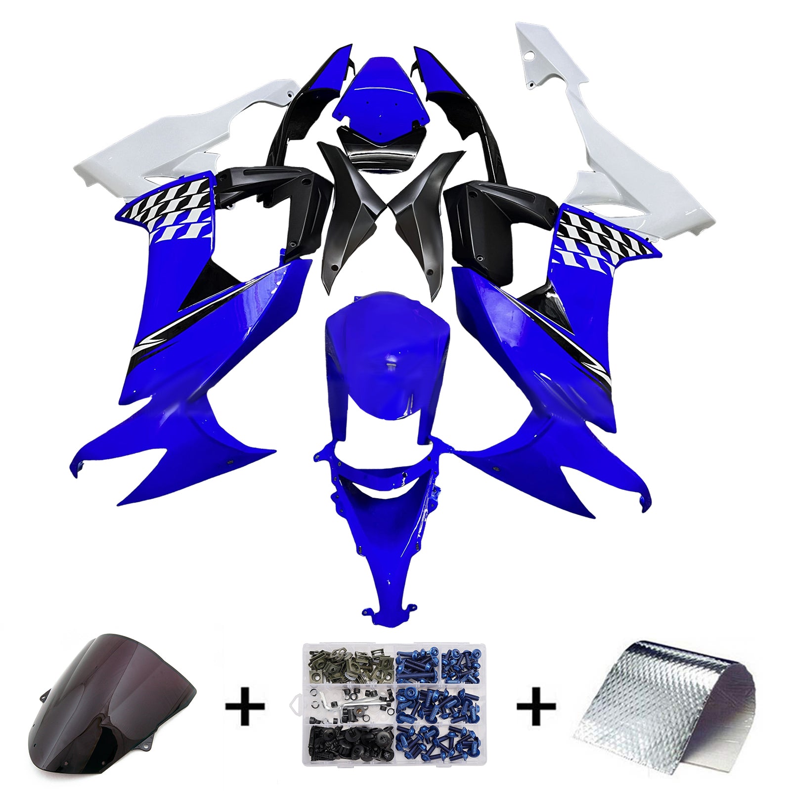 Amotopart 2008-2010 Kawasaki ZX10R Blue White Black Fairing Kit