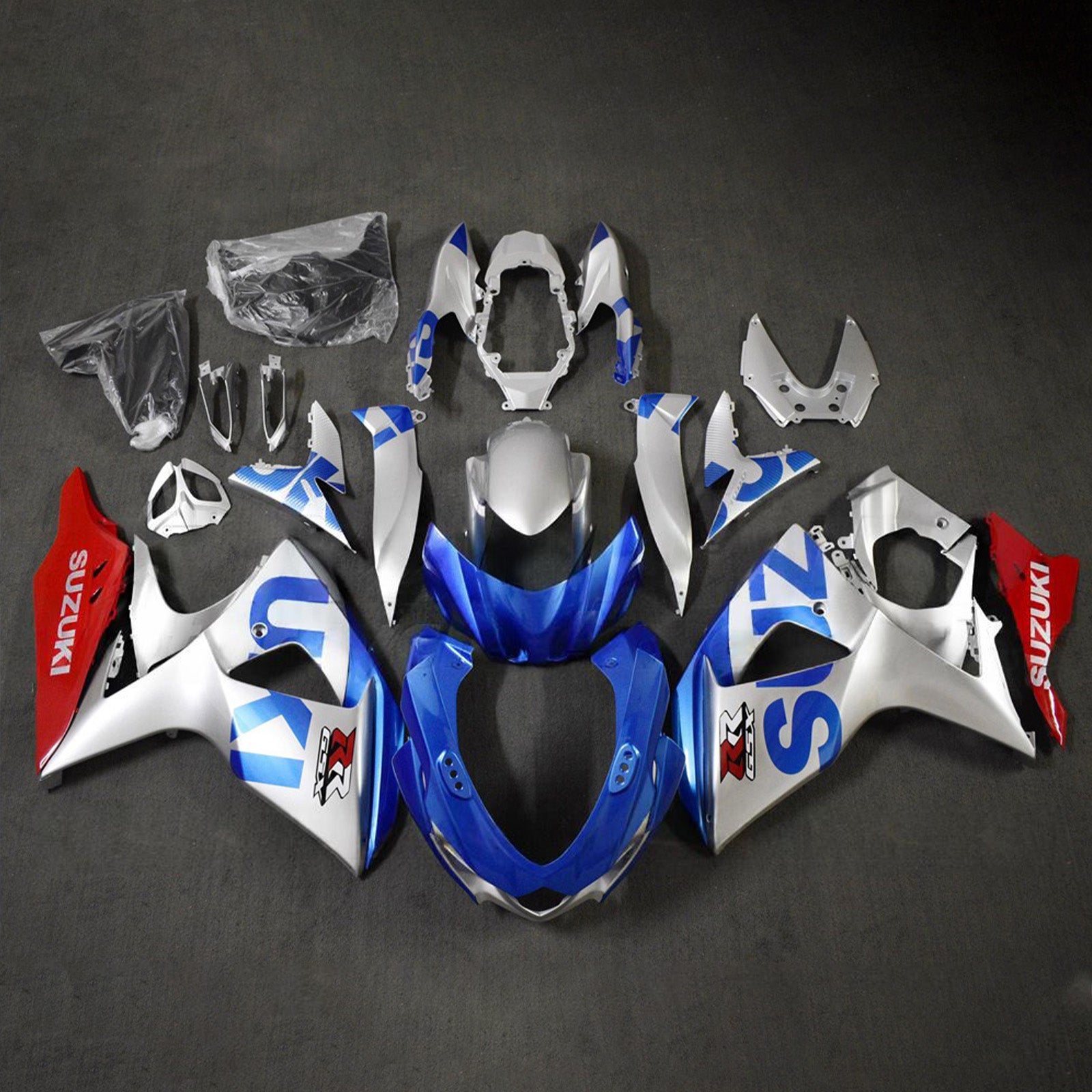 Amotopart 2009-2016 Suzuki GSXR1000 Blue Silver Red Fairing Kit