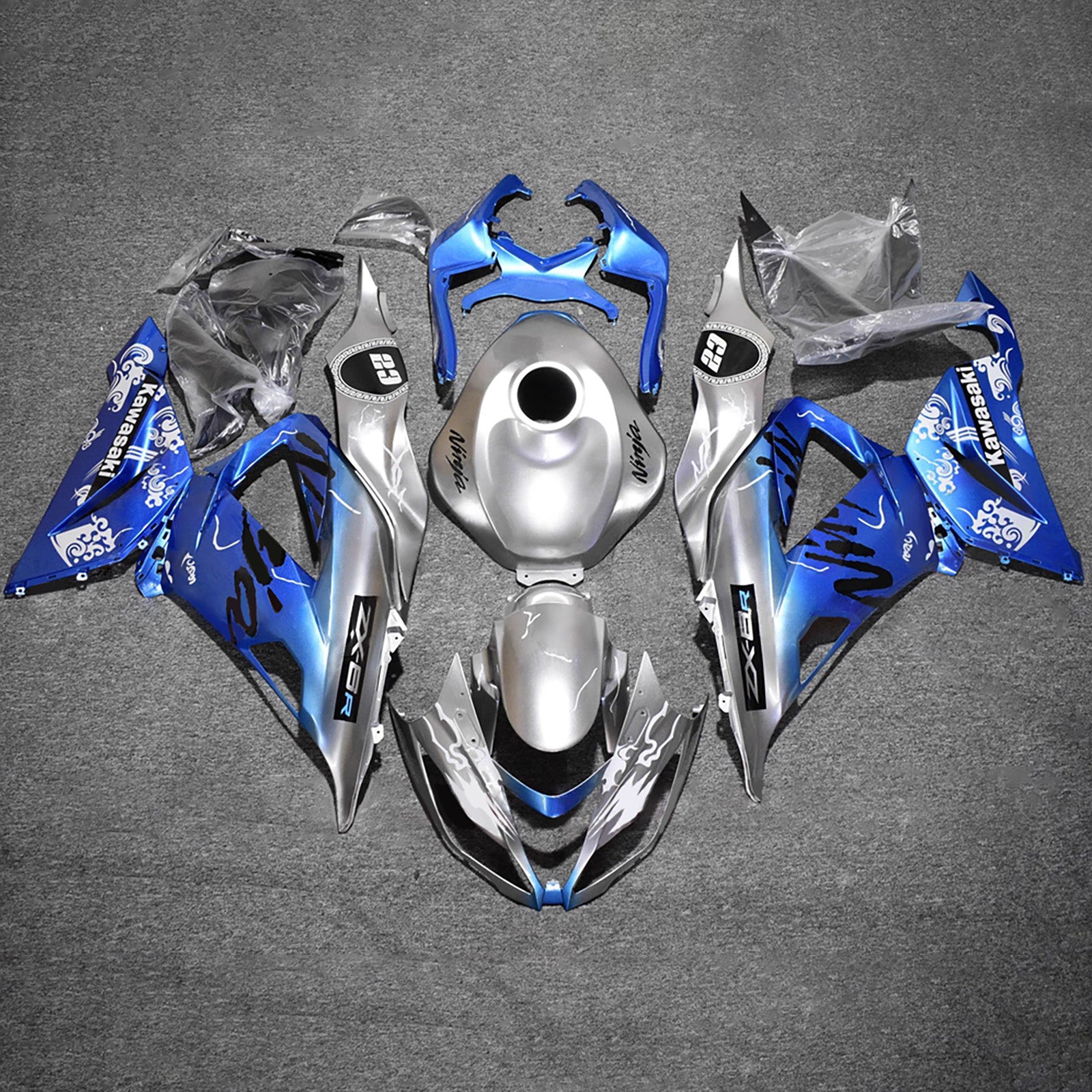 Amotopart 2013-2018 Kawasaki ZX6R 636 Blue Silver Black Fairing Kit