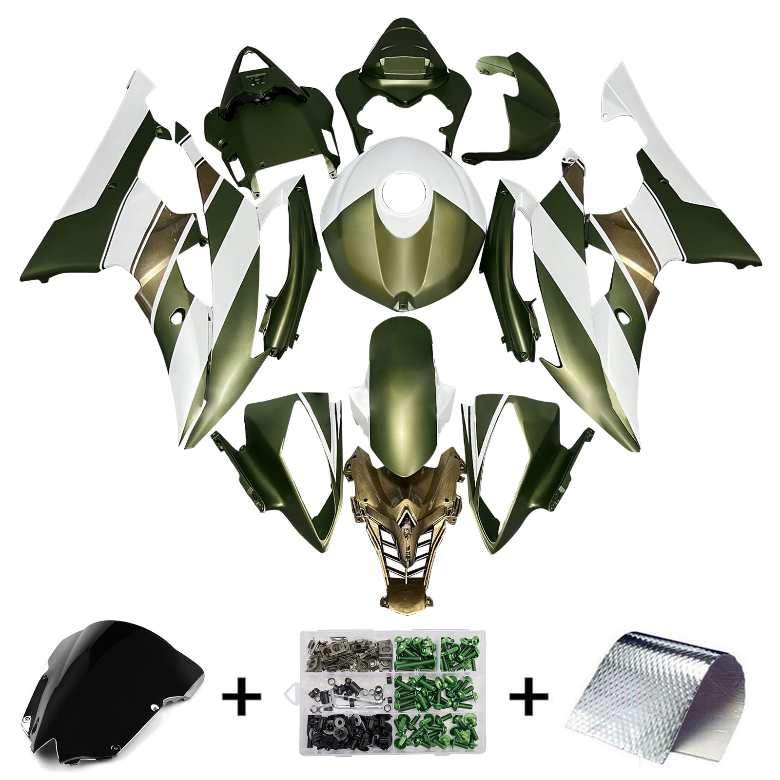 Amotopart 2008-2016 Yamaha YZF-R6 Green & White Fairing Kit