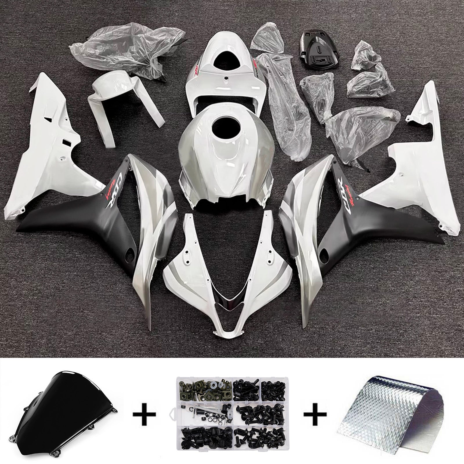 Amotopart 2007-2008 Honda CBR600RR White Black Silver Fairing Kit