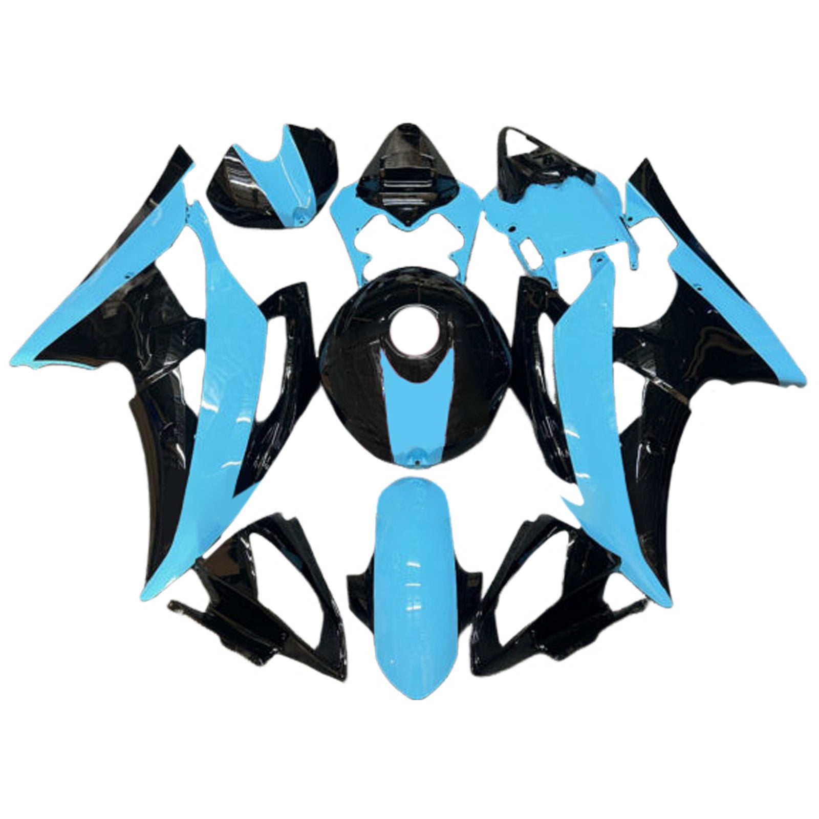 Amotopart 2008-2016 Yamaha YZF-R6 Light Blue & Black Fairing Kit