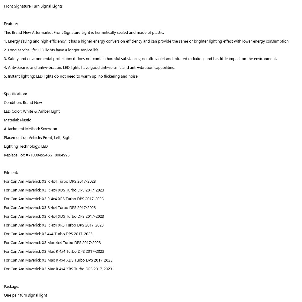 Indicatori di direzione anteriori caratteristici per Can-Am Maverick X3 XDS XRS 2017-2023