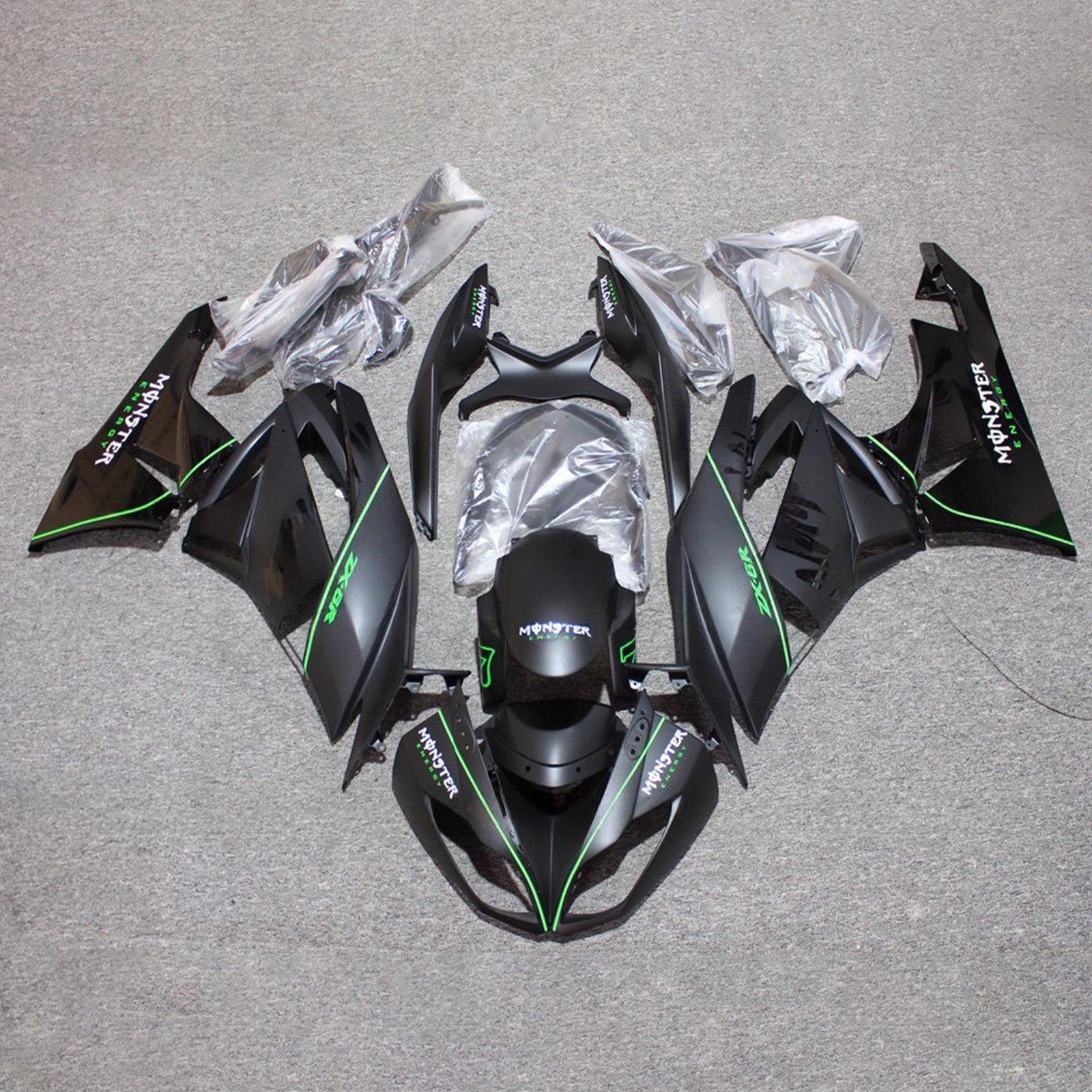 Amotopart 2009-2012 Kawasaki ZX6R 636 Black Green Fairing Kit