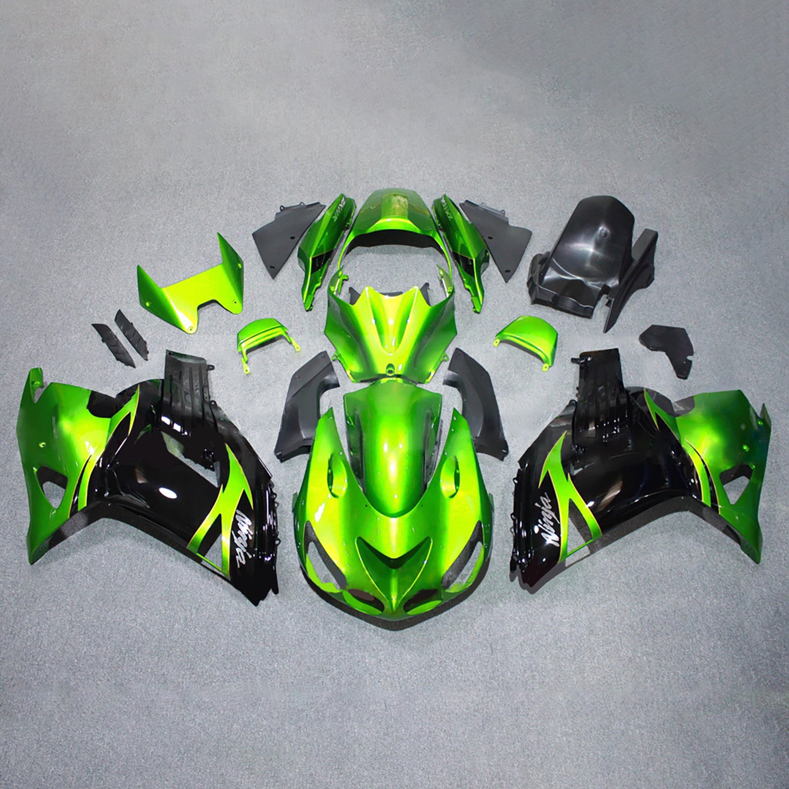 Amotopart 2012-2025 Kawasaki ZX14R ZZR1400 Green Black Fairing Kit