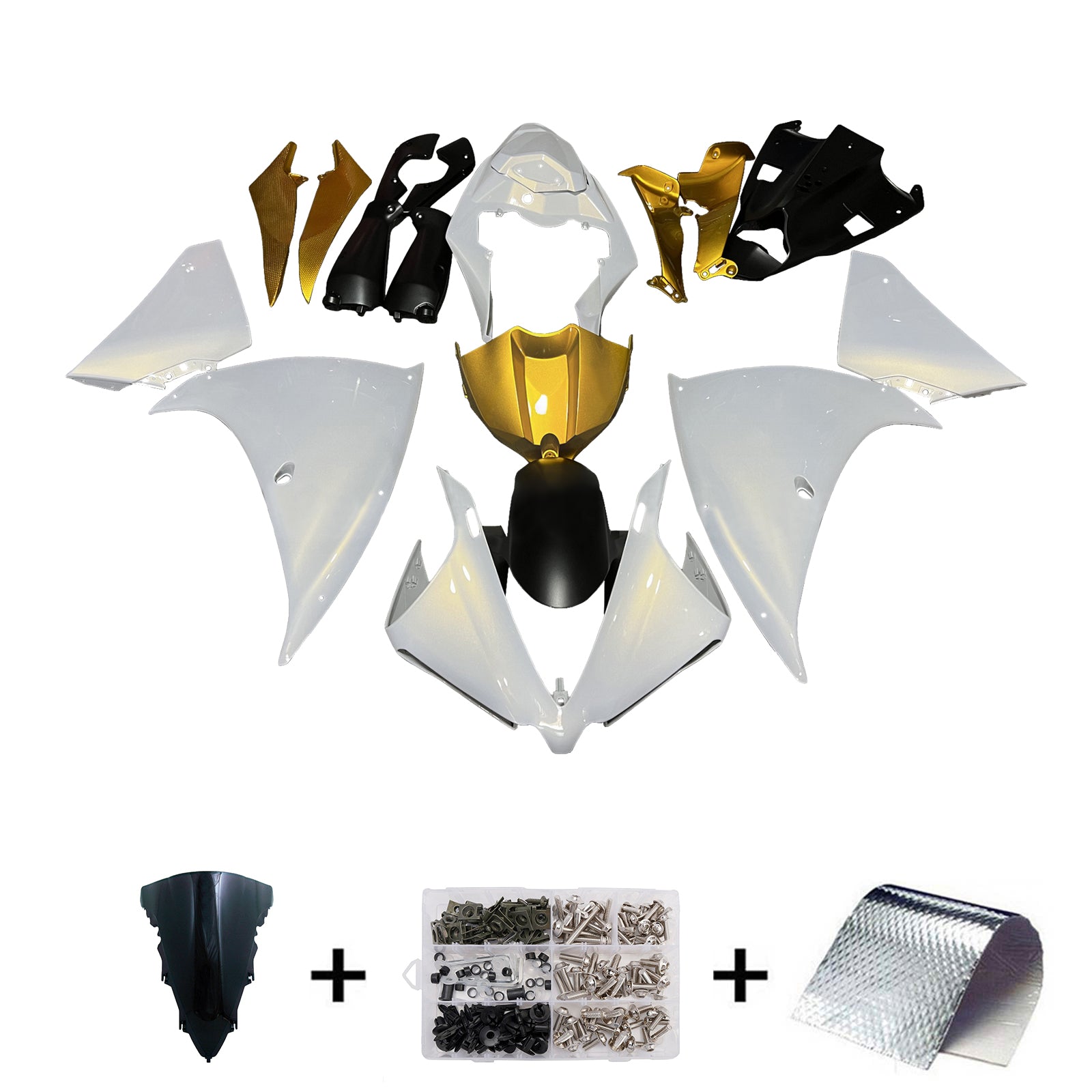 Amotopart 2012-2014 Yamaha YZF-R1 White Gold Fairing Kit