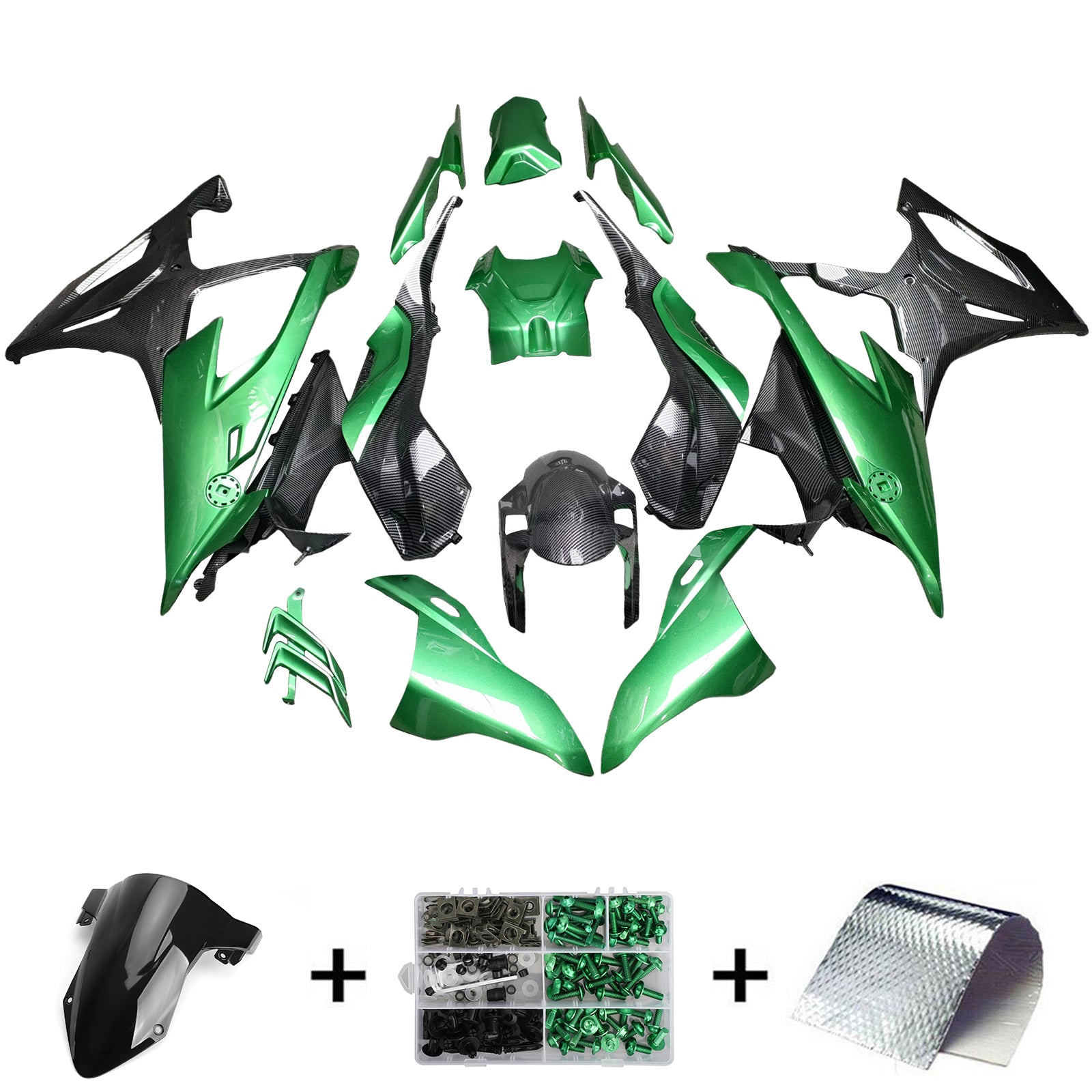 Amotopart 2019-2022 BMW S1000RR 光沢のあるブラック グリーン フェアリング キット
