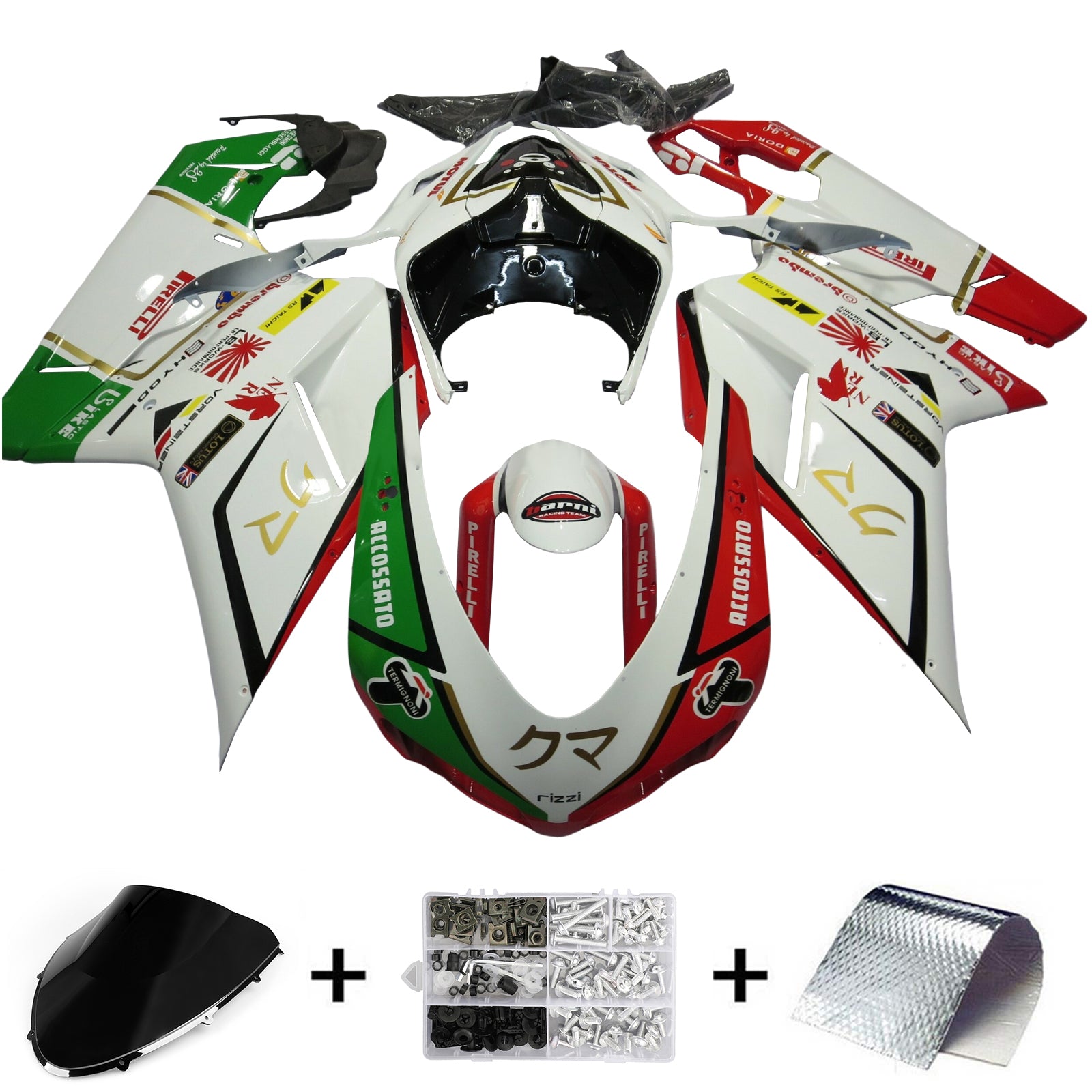 Amotopart All Years Ducati 1098/1198/848 Green Red White Fairing Kit
