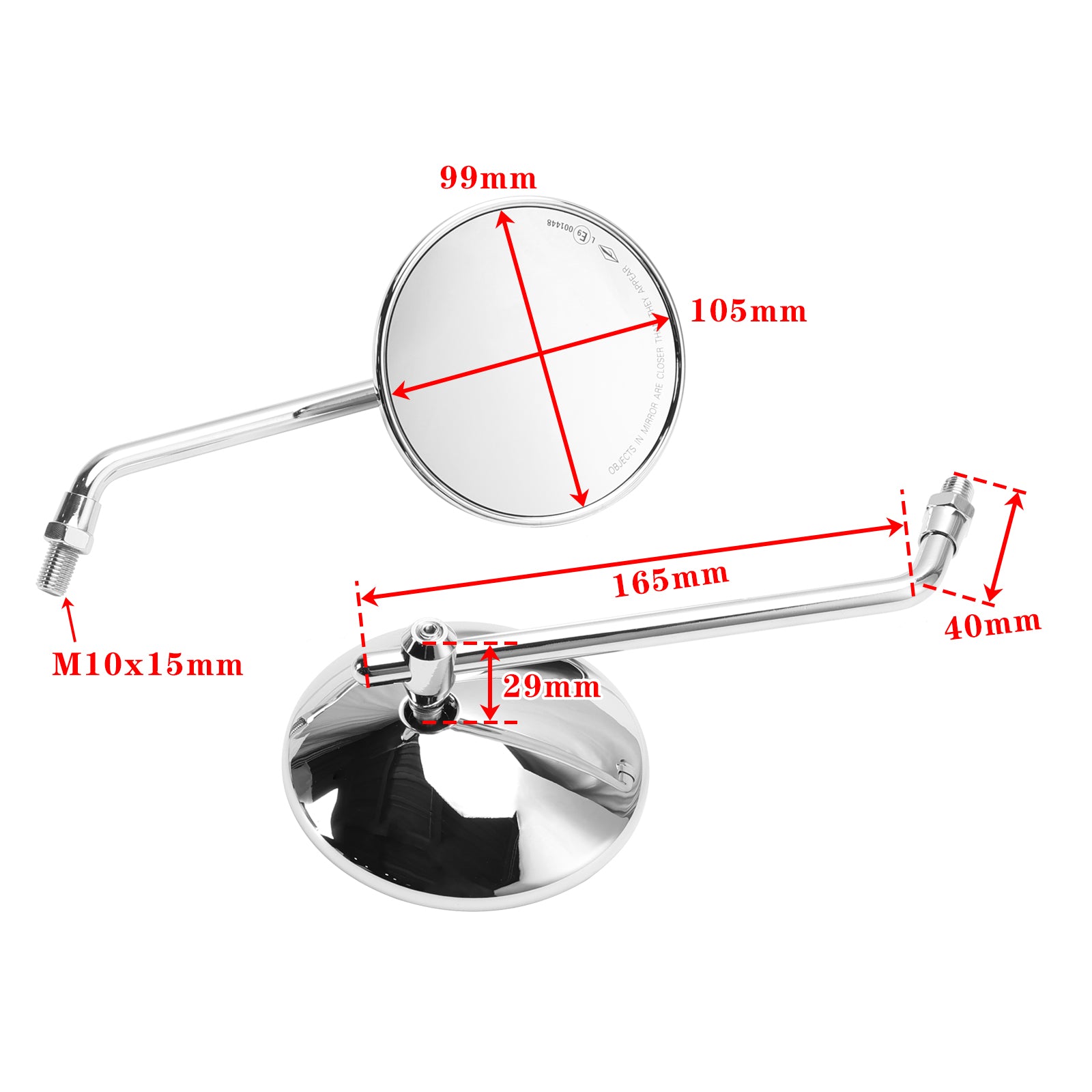 4" Rundt krom klassisk lille spejl med E-Mark M10 spejle til japanske cykler