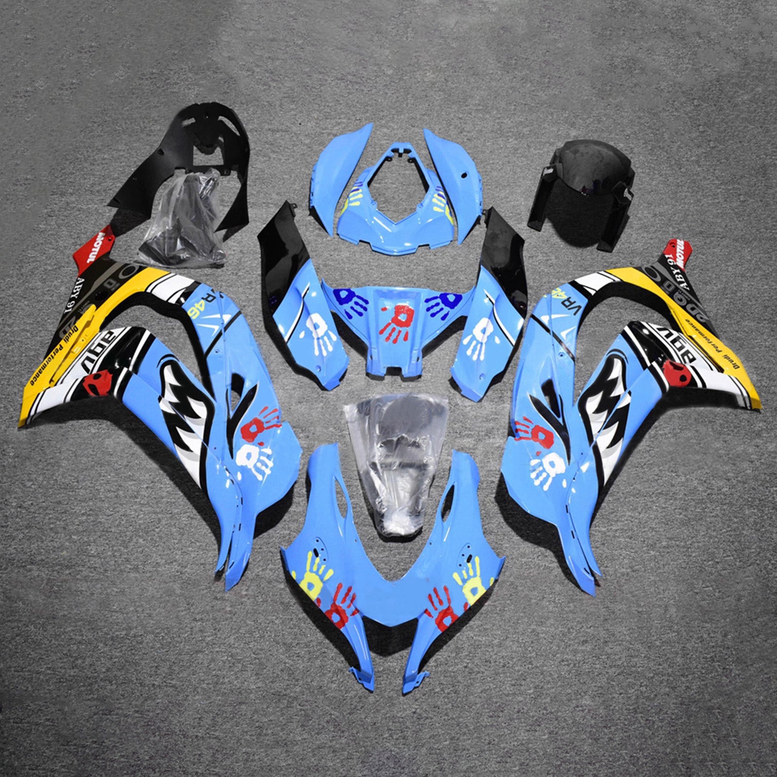 Amotopart 2016-2020 Kawasaki ZX10R Blue Black Yellow Fairing Kit