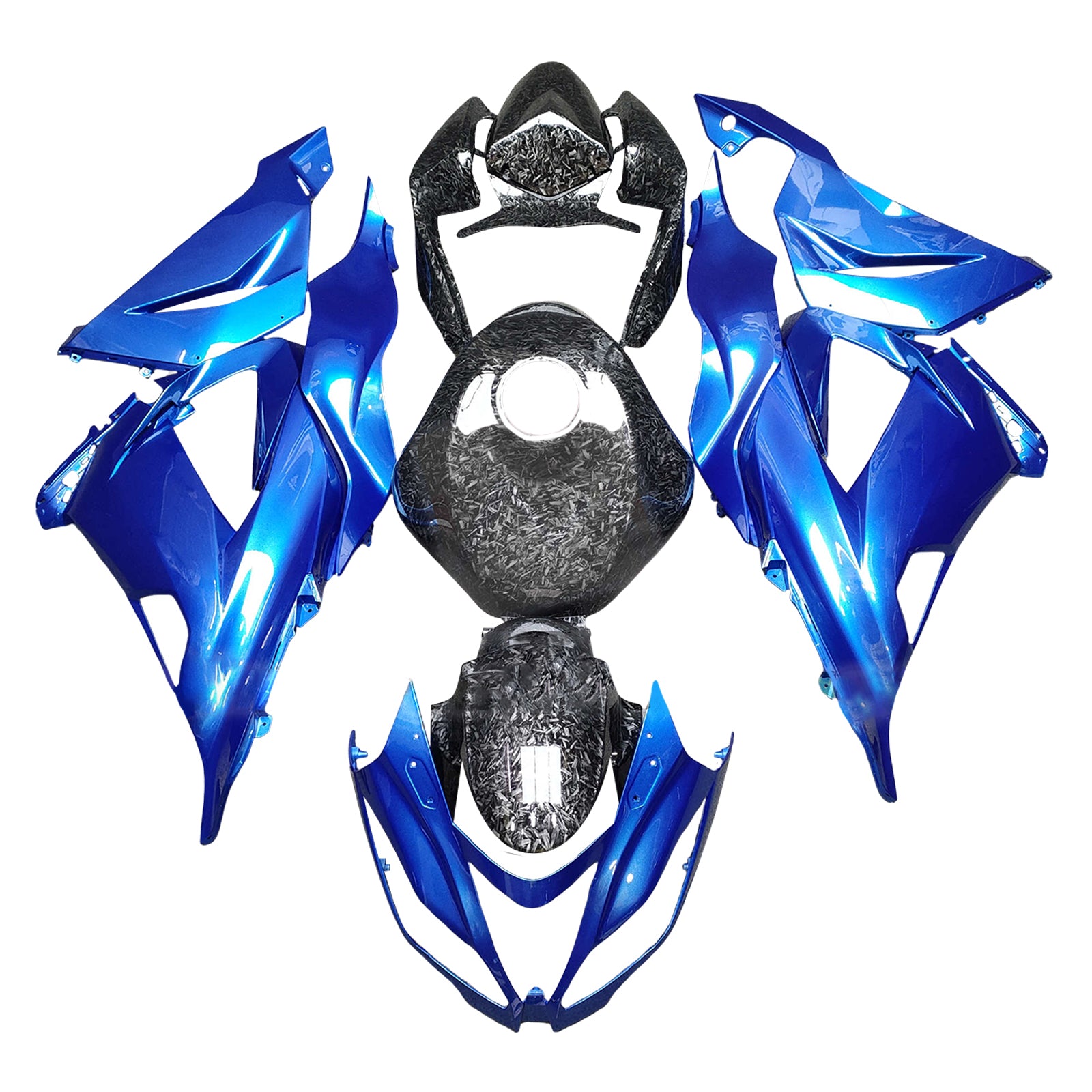 Amotopart 2013–2018 Kawasaki ZX6R 636, geschmiedetes Carbonfaser-Muster & Blaue Verkleidung Bausatz