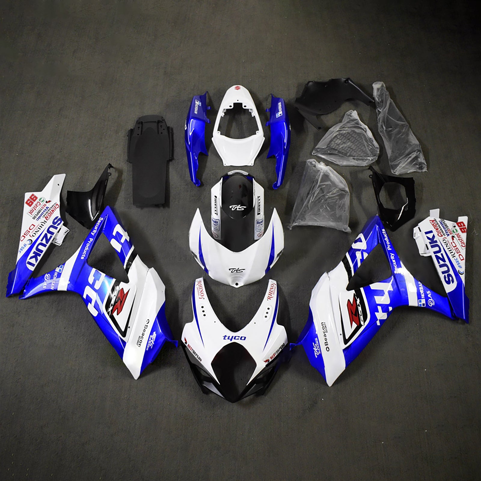 Amotopart 2007-2008 Suzuki GSXR1000 blauw-witte kuipset