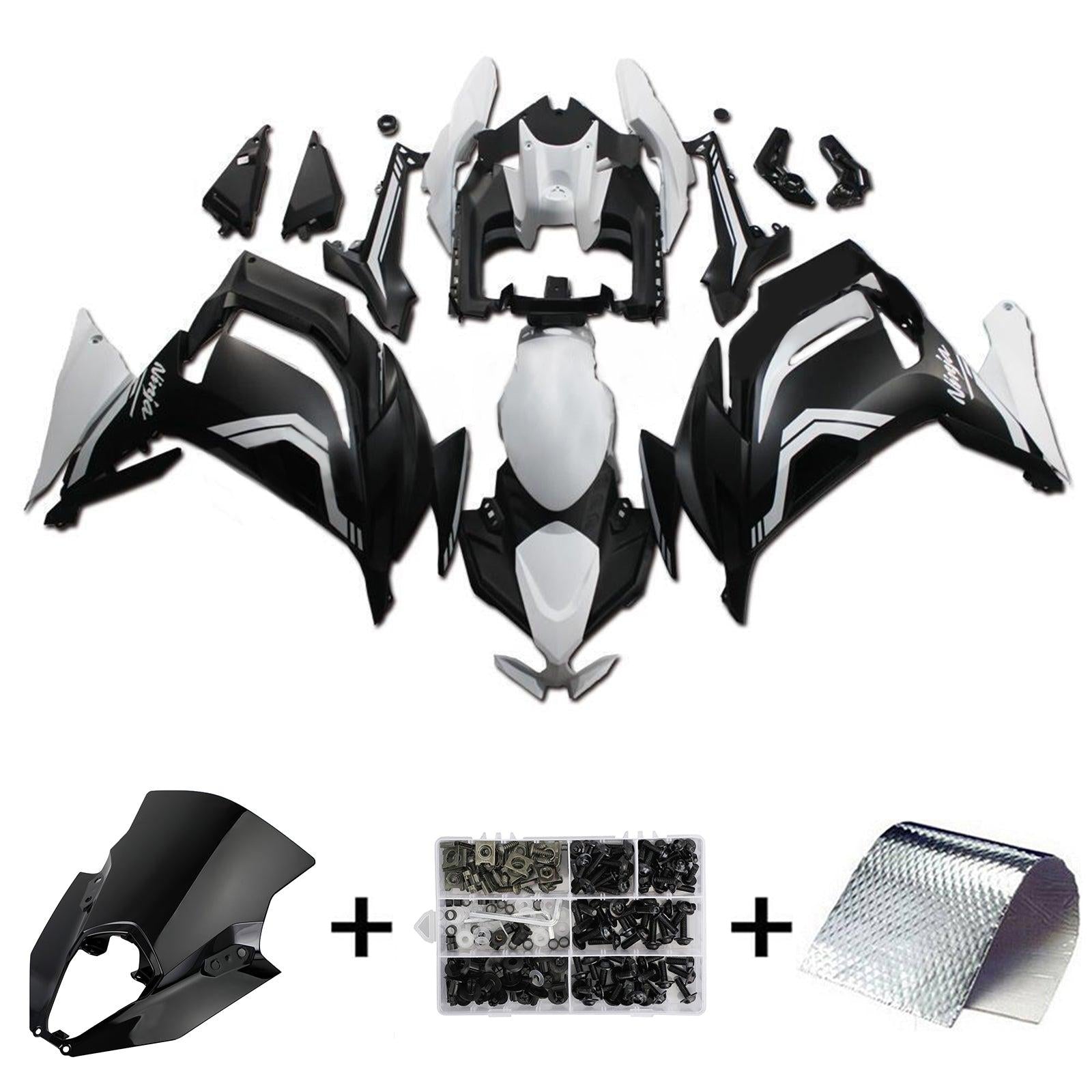 Amotopart 2020-2025 Kawasaki ER-6F Ninja650 Matte Black White Fairing Kit