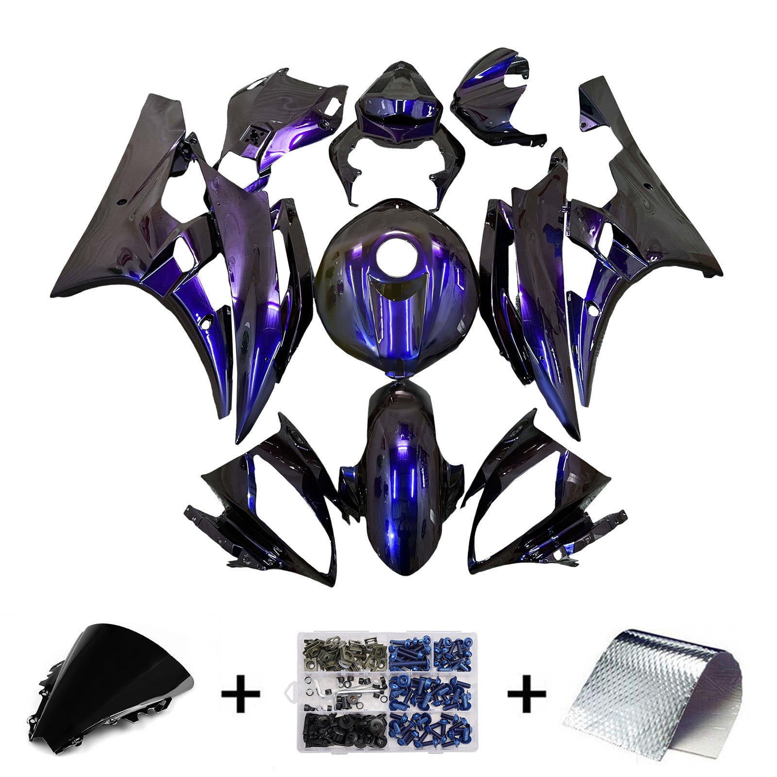Amotopart 2006-2007 Yamaha YZF-R6 Blue & Purple Fairing Chameleon Kit