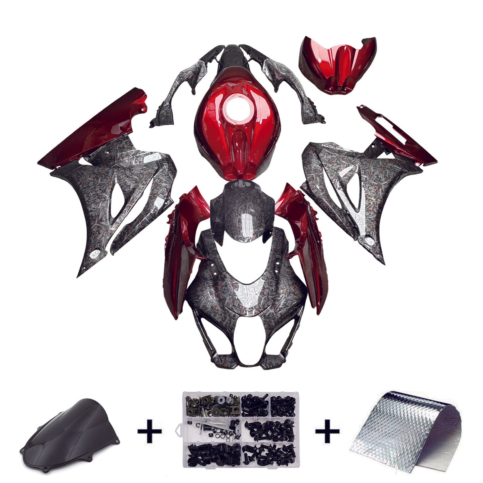 Amotopart 2017-2025 Suzuki GSXR1000 Red & Forged Carbon Fiber Pattern Fairing Kit