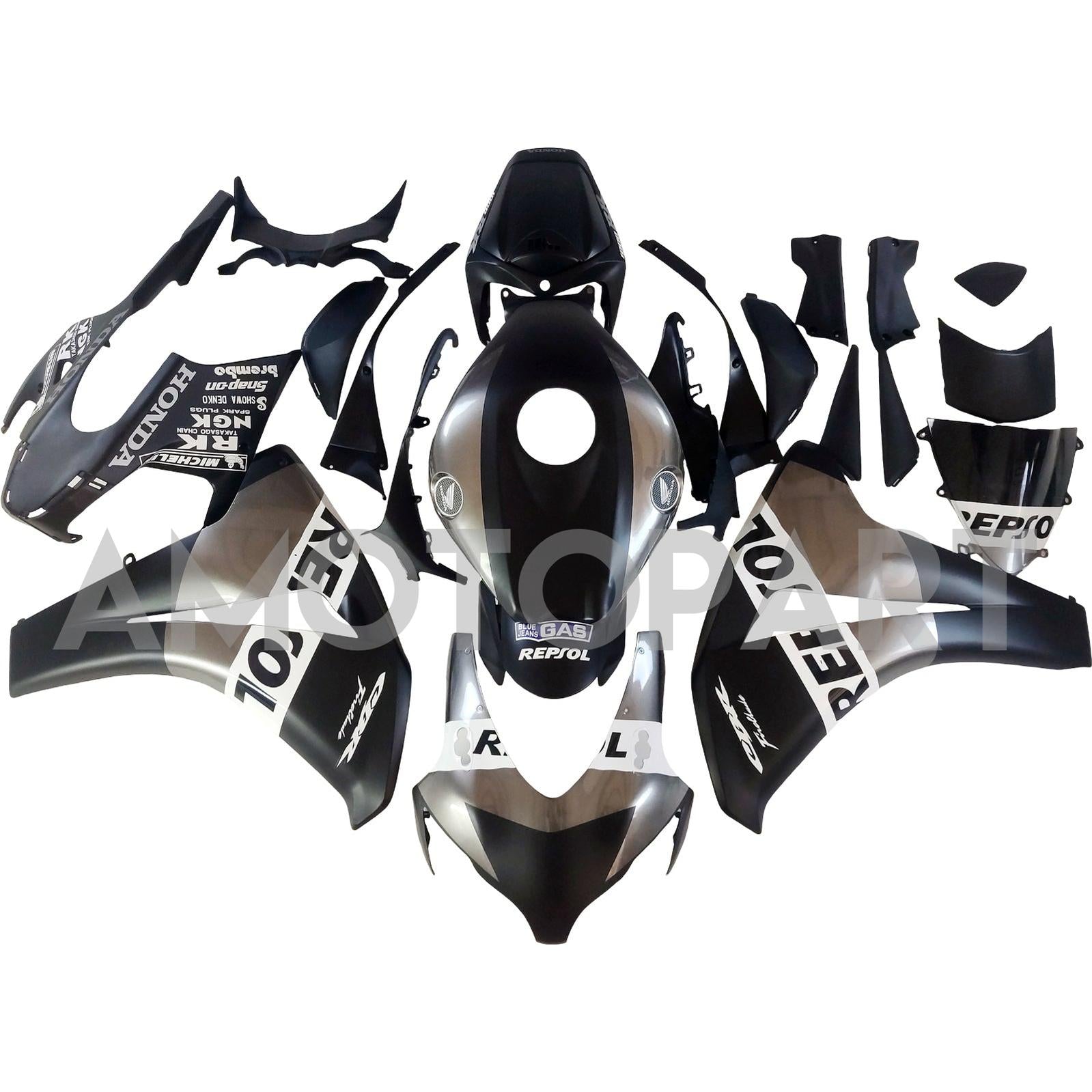 Amotopart 2008-2011 Honda CBR1000RR Black Silver Fairing Kit