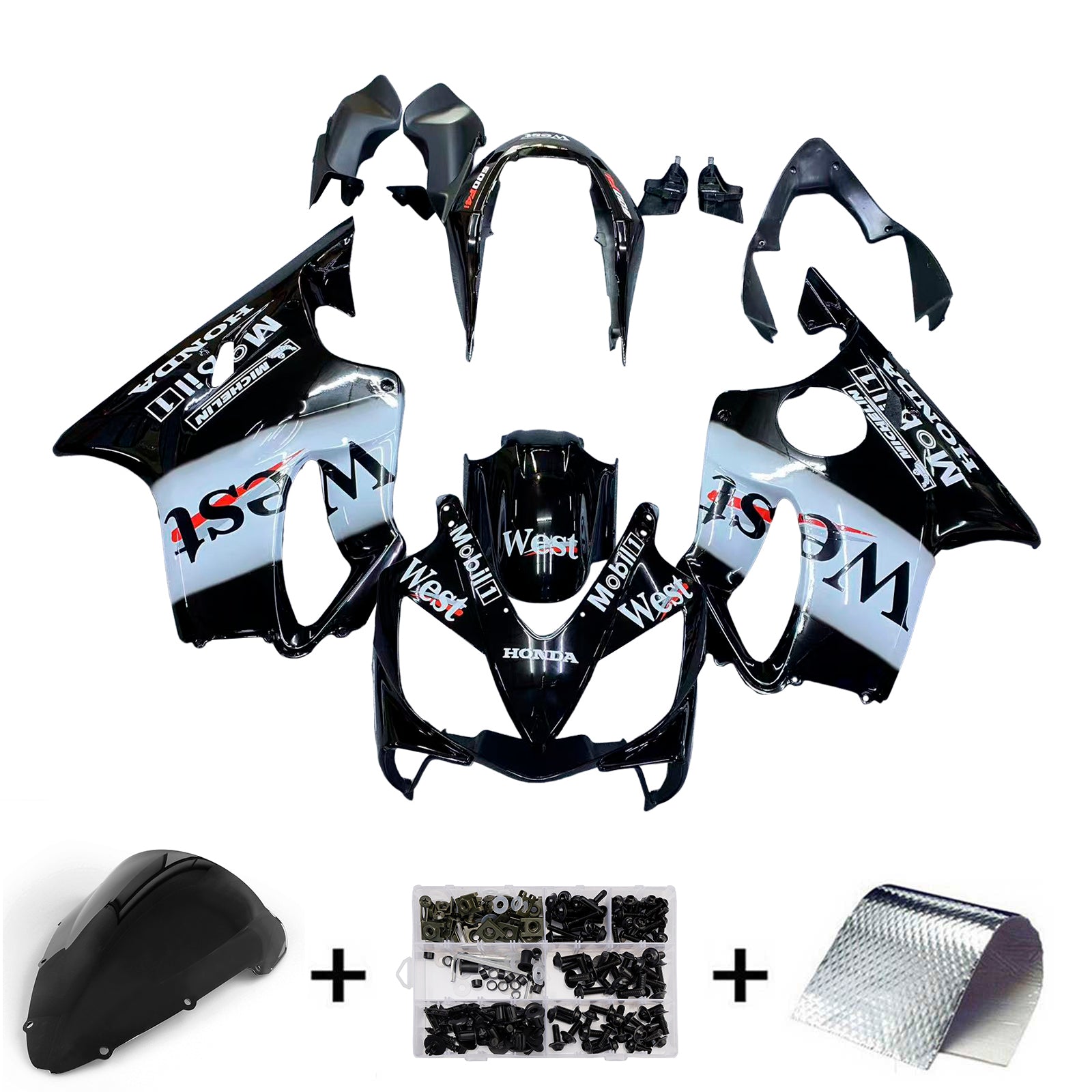 Amotopart 2004-2007 Honda CBR600 F4i Black White Fairing Kit