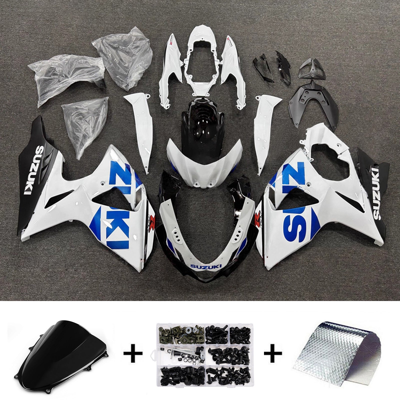 Amotopart 2009–2016 Suzuki GSXR1000 Weiß Blau Schwarz Verkleidungsset