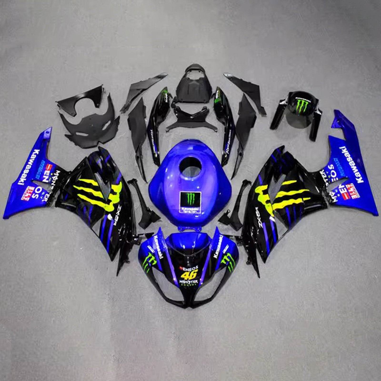 Amotopart 2009-2012 Kawasaki ZX6R 636 Black Blue Yellow Fairing Kit