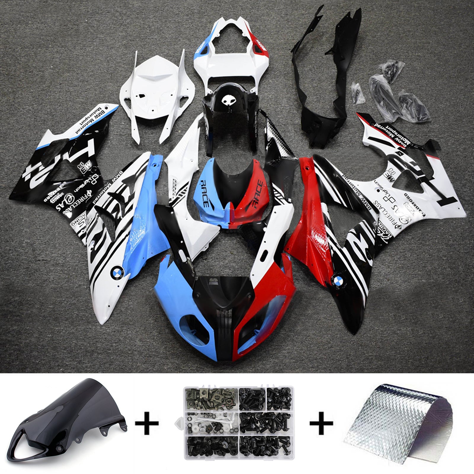 Amotopart 2009-2014 BMW S1000RR Kit de carénage rouge blanc noir brillant