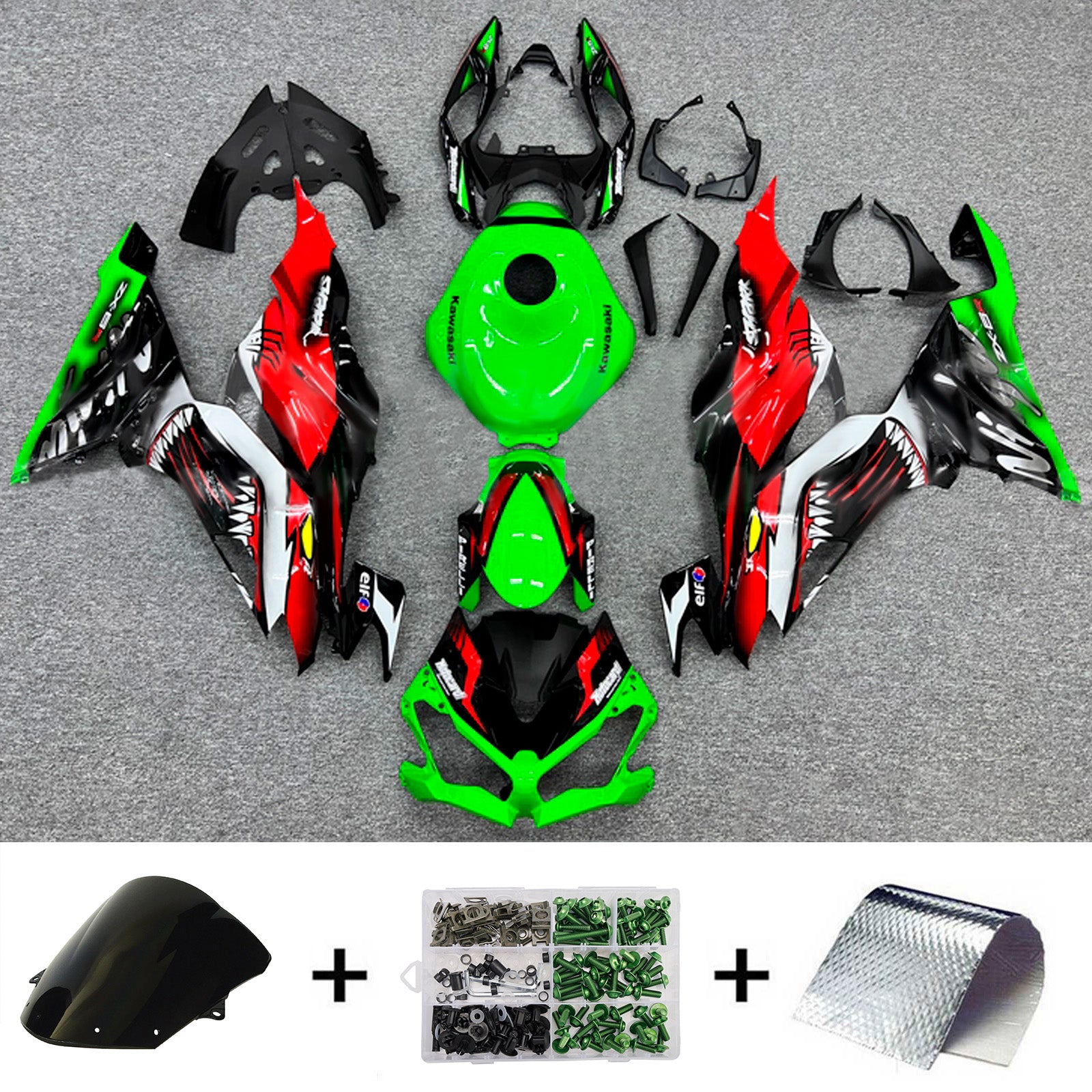 Amotopart 2019-2023 Kawasaki ZX6R Green Red Black Fairing Kit