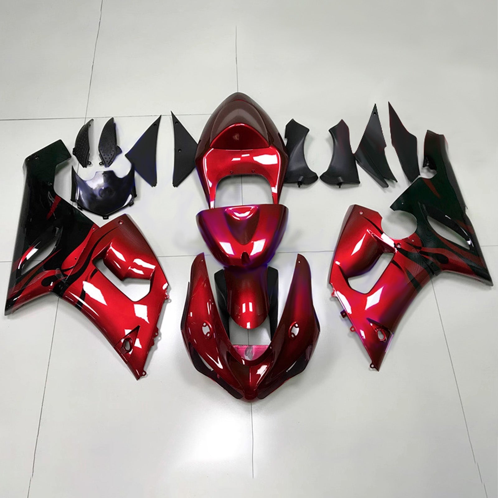 Amotopart 2005-2006 Kawasaki ZX6R 636 Glossy Red Black Fairing Kit