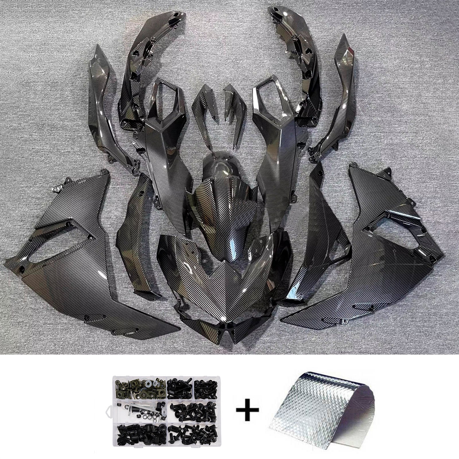 Amotopart 2024-2025 Kawasaki Ninja 500 Black Carbon Fiber Pattern Fairing Kit