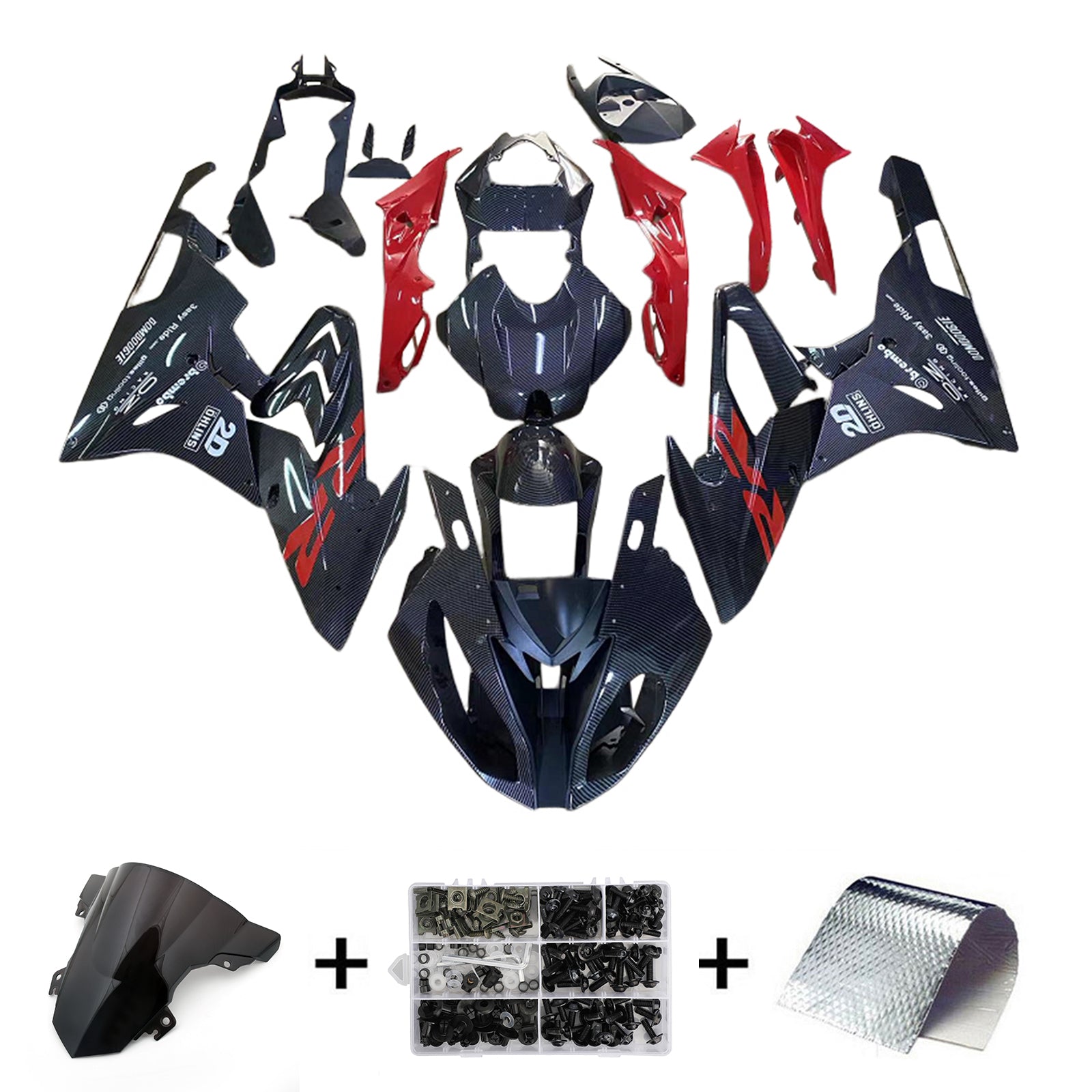 Amotopart 2017-2018 BMW S1000RR Red Black Carbon Fiber Pattern Fairing Kit