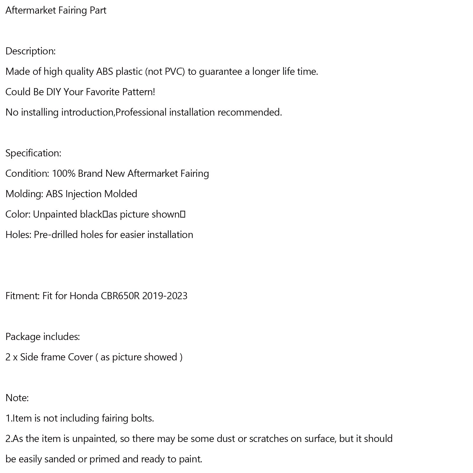 2019-2023 HONDA CBR650R PAINEL DE COBERTURA DE COBERTURA lateral de moldura lateral Co capuz de carenagem