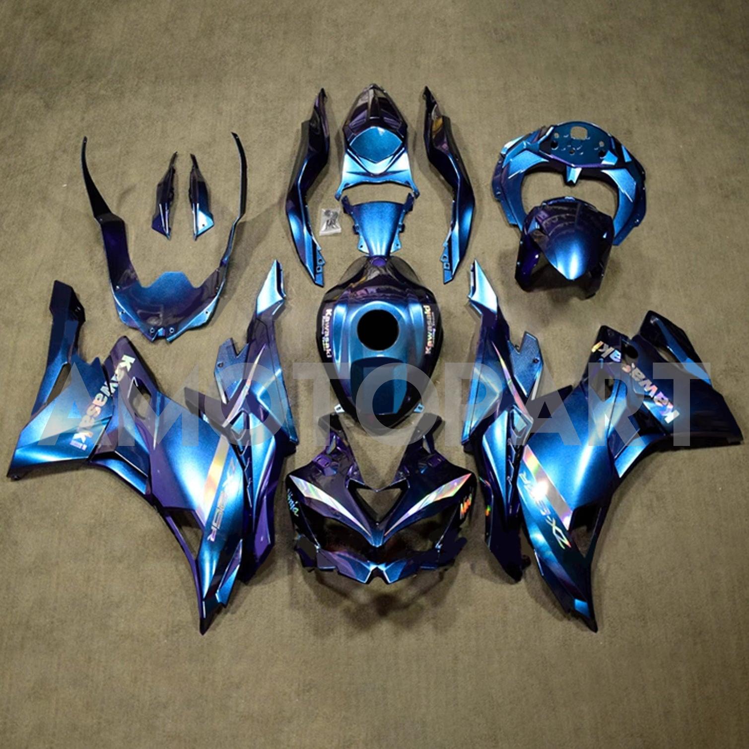 Amotopart 2019-2025 Ninja ZX-25R ZX-4R ZX-4RR Kawasaki Violet dégradé&Kit de carénage bleu