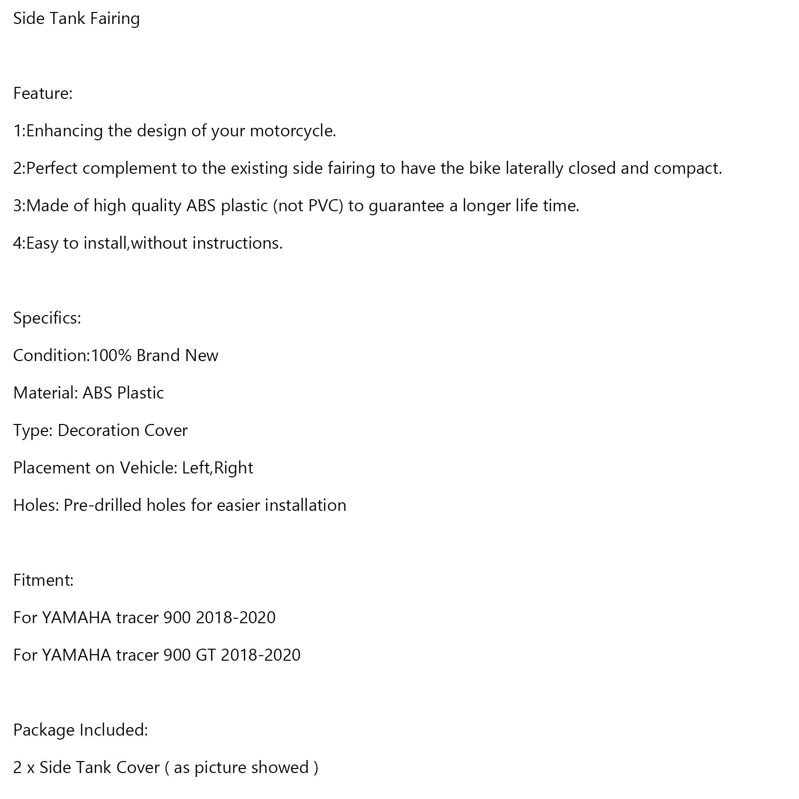 Painel de carenagem de tanque lateral de plástico ABS PLÁSTICO PARA YAMAHA TRACER 900/GT 2018-2020