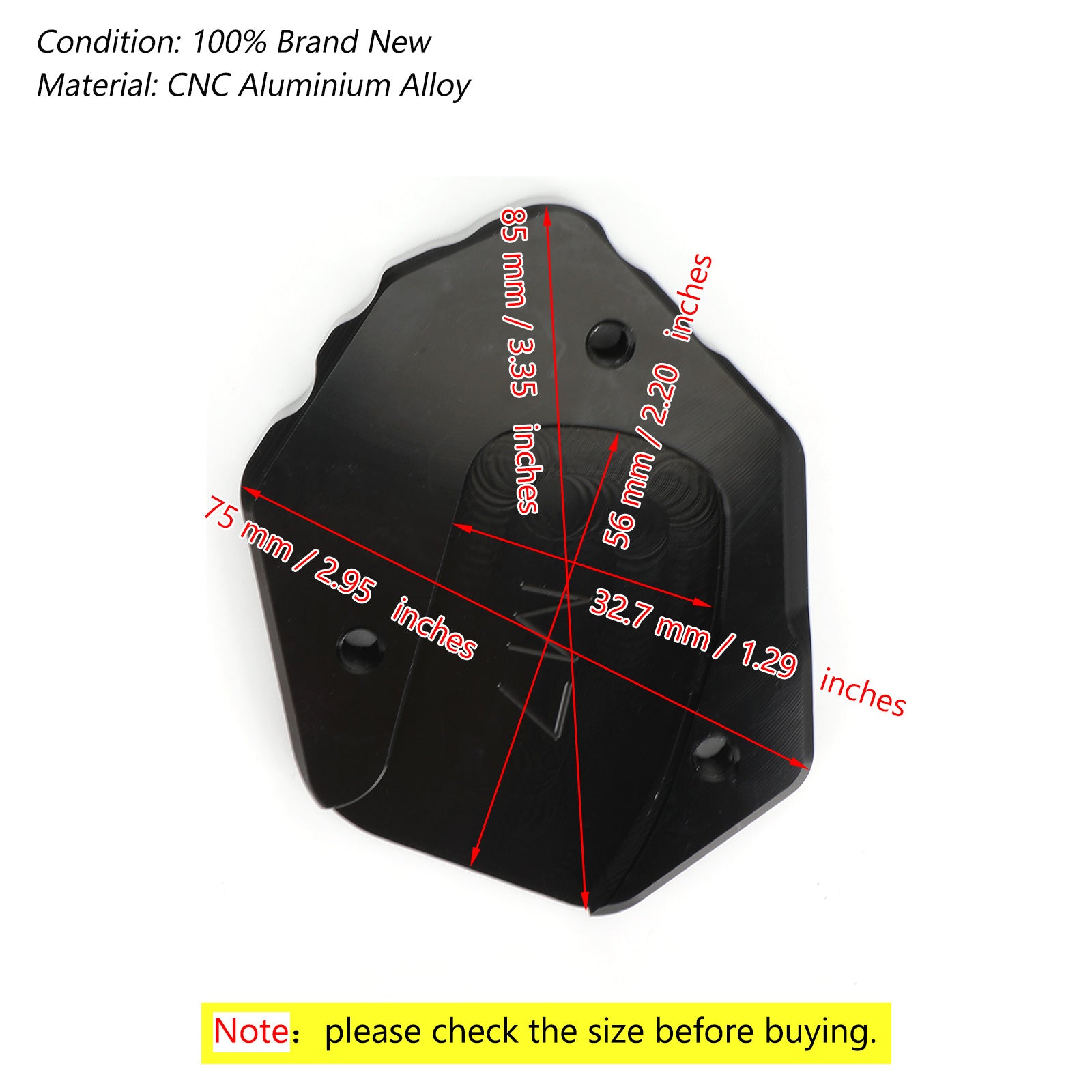 Yamaha MT-07 FZ-07 Side Stand Extension Kickstand Enlarger Plate Black