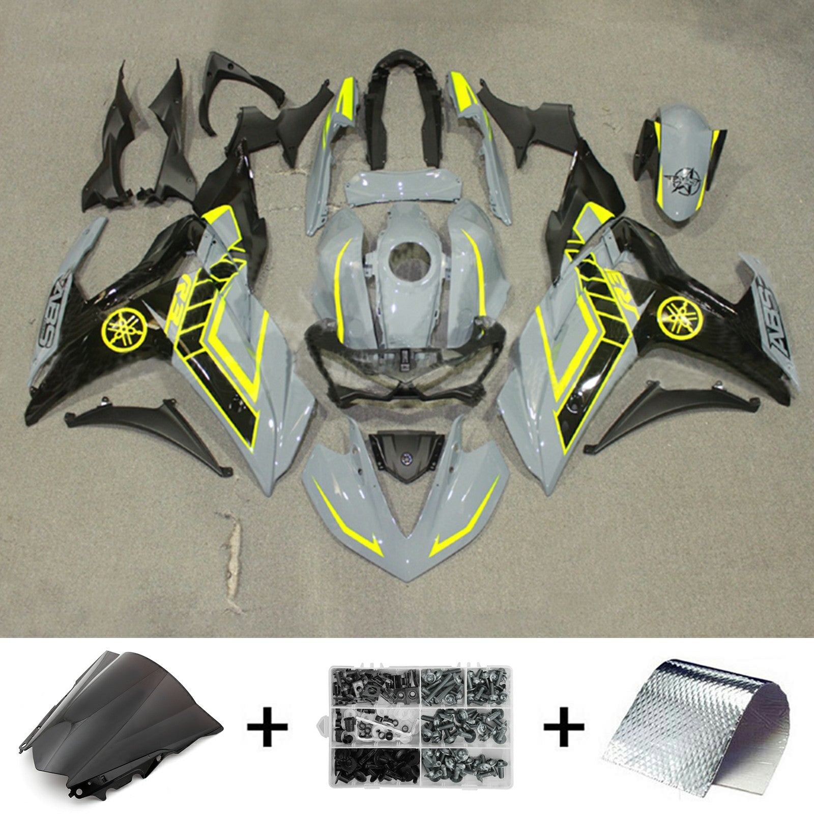 Amotopart YZF-R3 2014-2018 R25 2015-2017 Yamaha Gray & Yellow Fairing Kit