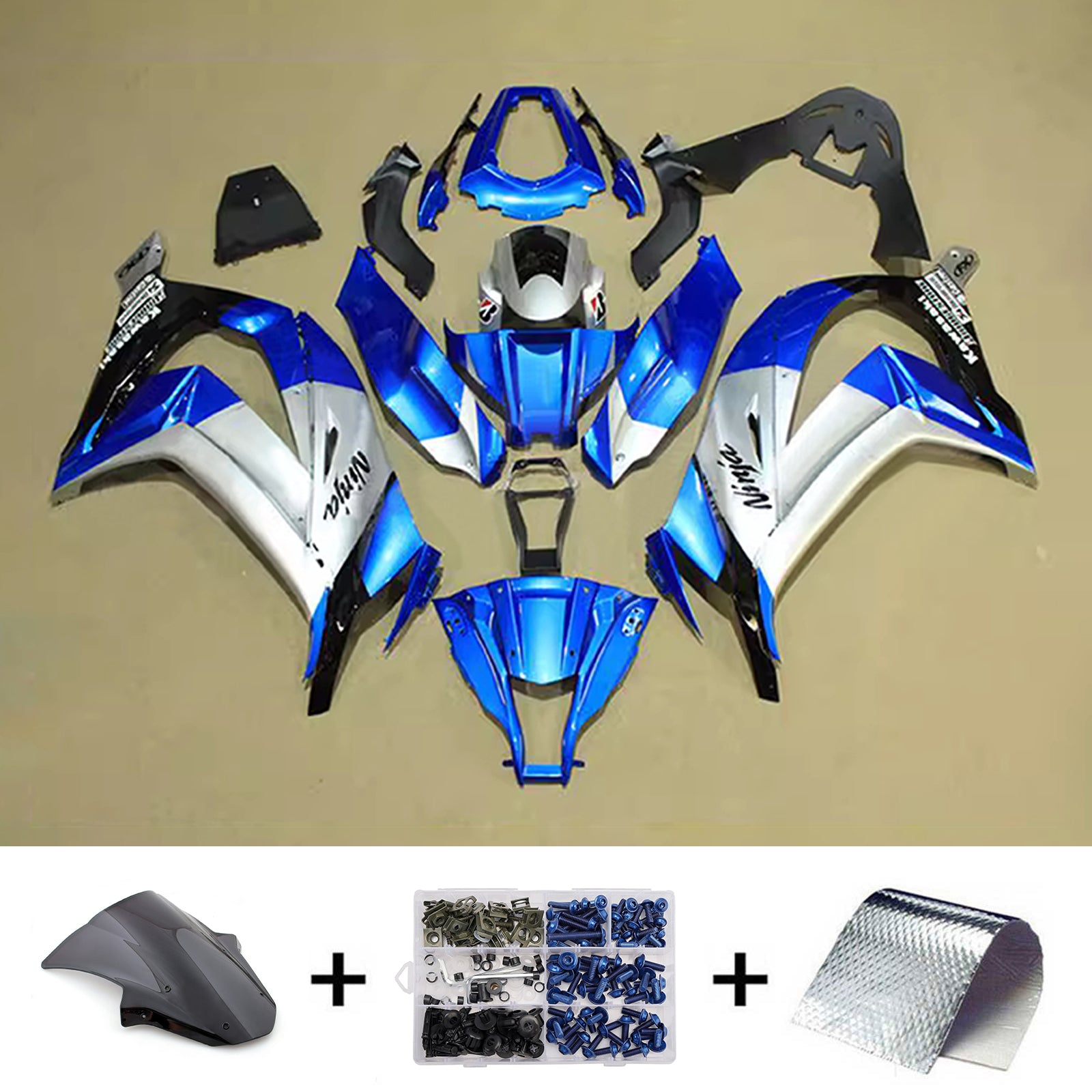 Amotopart 2011-2015 Kawasaki ZX10R Blue Silver Black Fairing Kit