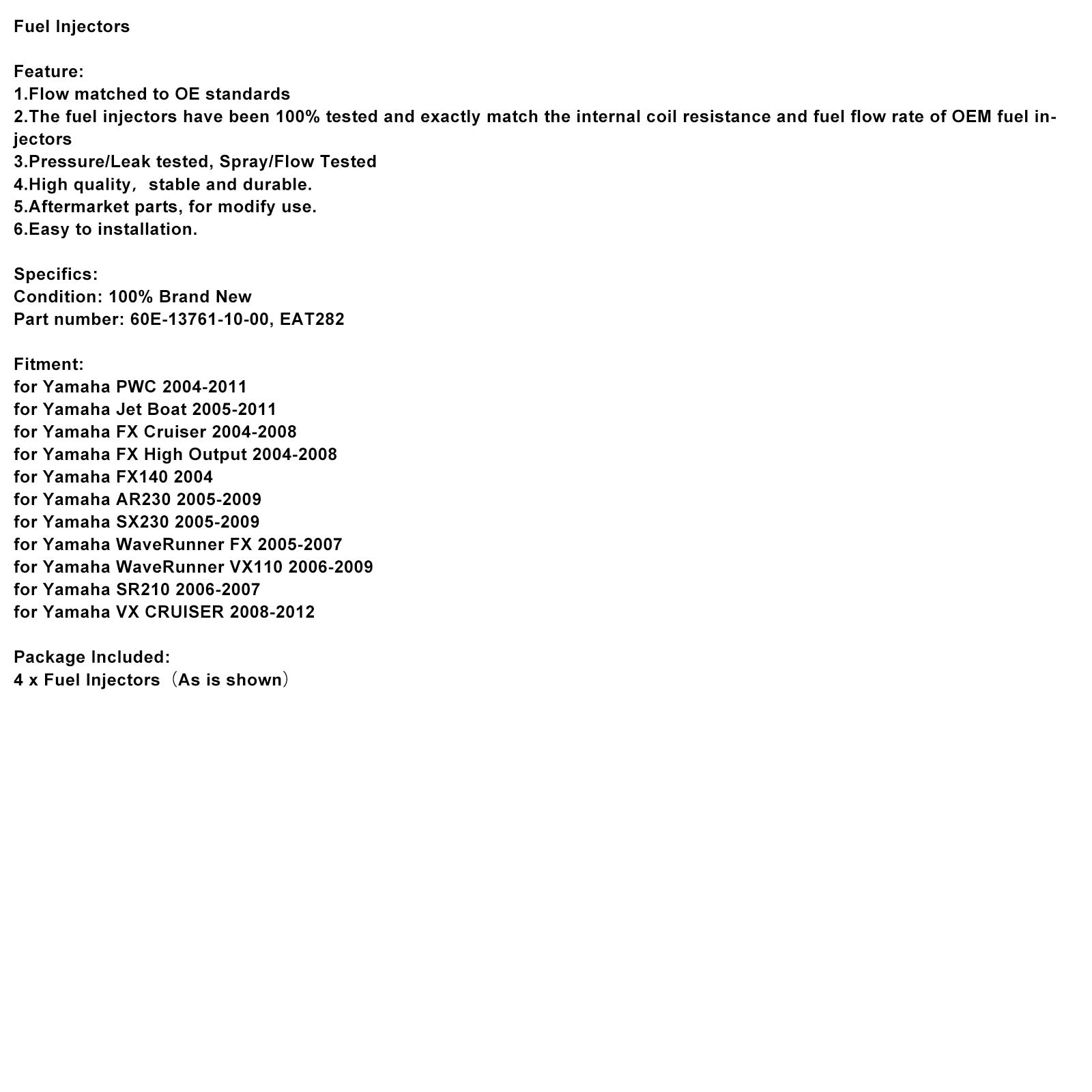 Inyectores de combustible Yamaha PWC FX SX AR VX 4PC EAT282 60E-13761-10-00